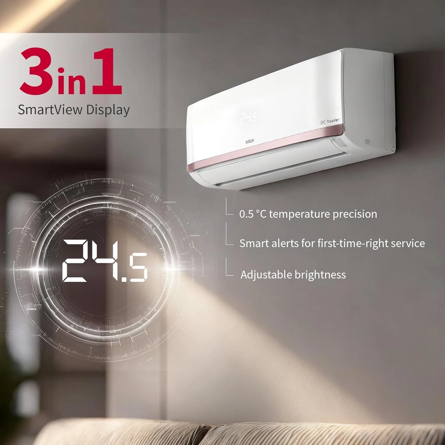 Hitachi 1.5 Ton 5 Star, New star rated, SUMO 5700XXL Heavy Duty Inverter Ac (Copper, Wi-Fi, Smart View Display, Dual Louver, 4-Way Swing, Hybrid Convertible,RAS.Y519PCDISL, White) - Image 7