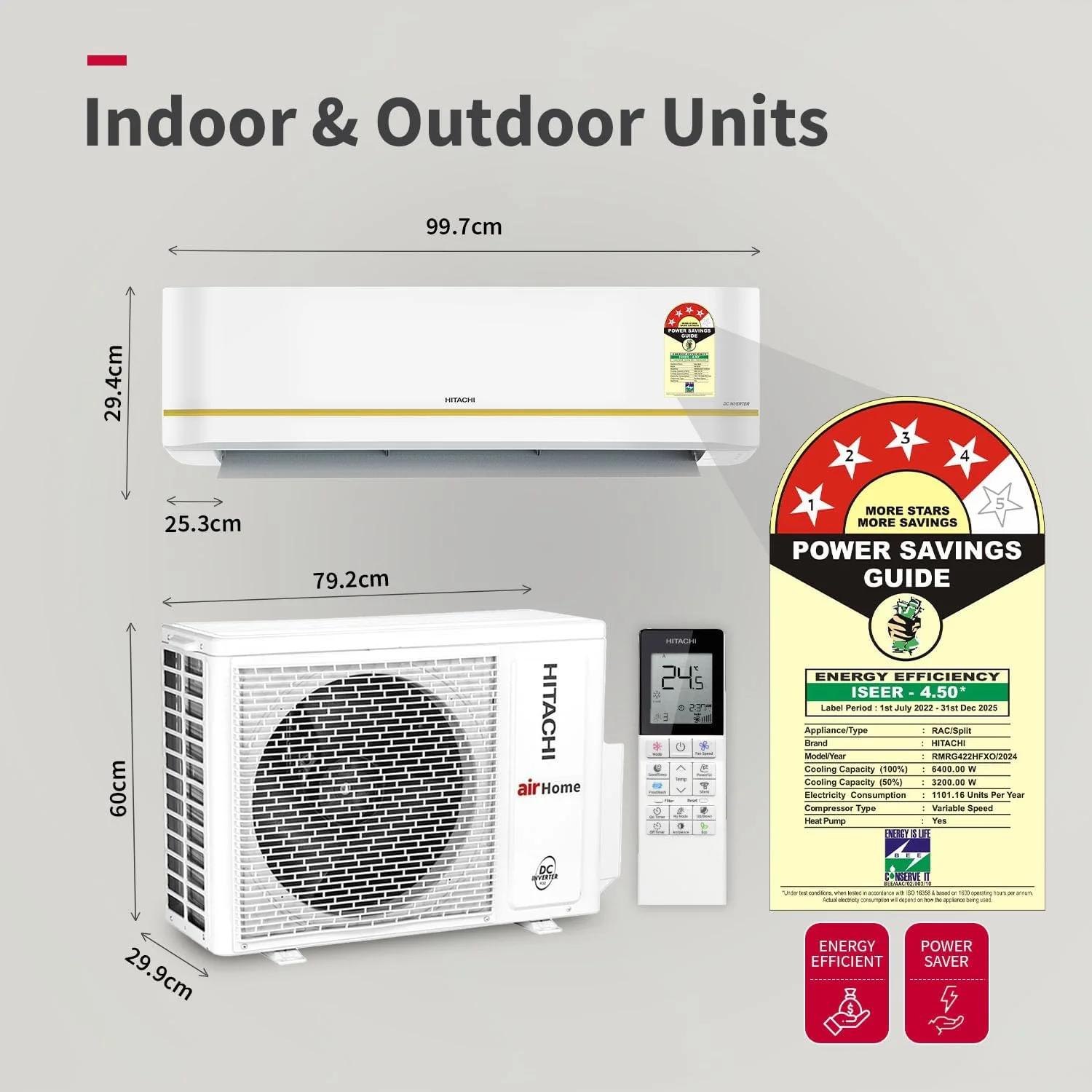 Hitachi 1.8 Ton 4 Star, Hot & Cold Inverter Split AC with Expandable Technology (100% Copper, Dust Filter, 4100X HP RMRG422HFXO, White) - Image 3