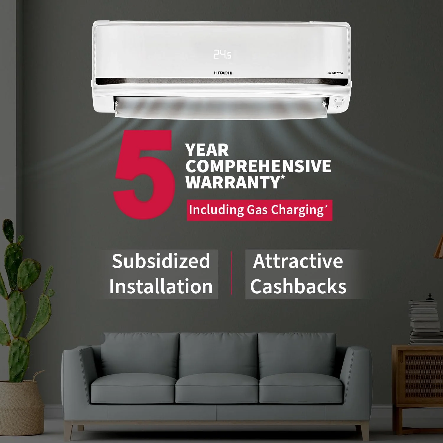 Hitachi 2 Ton Class 5 Star, 4-Way Swing, ice Clean, Xpandable+, Inverter Split AC (100% Copper, Dust Filter, 5500STXL RAS.V522PCBISH1, White) - Image 6