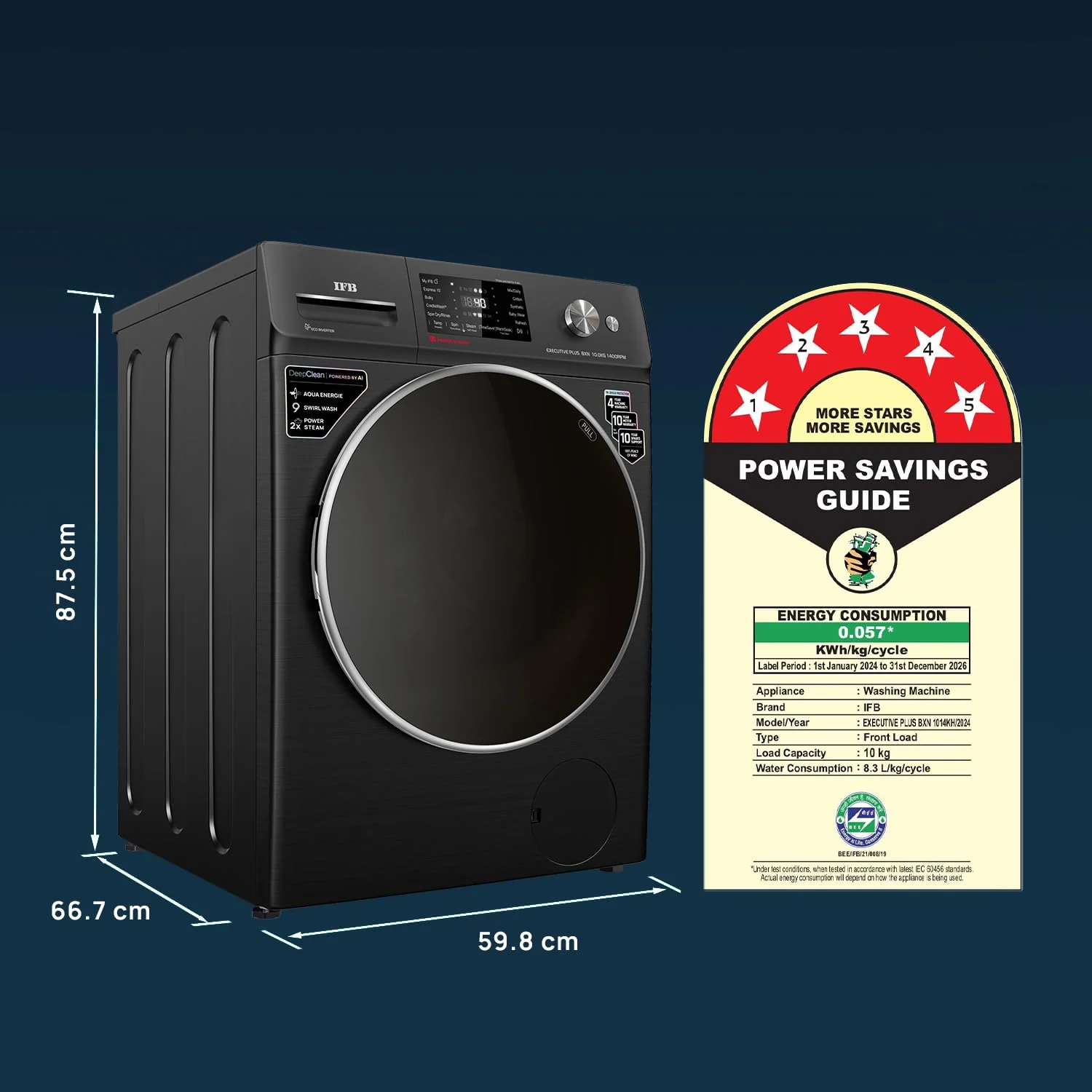 IFB 10 Kg 5 Star, DeepClean®, AI Powered, WiFi, Fully Automatic Front Load Washing Machine (EXECUTIVE PLUS BXN 1014KH, PowerSteam®, 9 Swirl, Steam Refresh, Inbuilt Heater, Eco Inverter, Black VCM) - Image 2