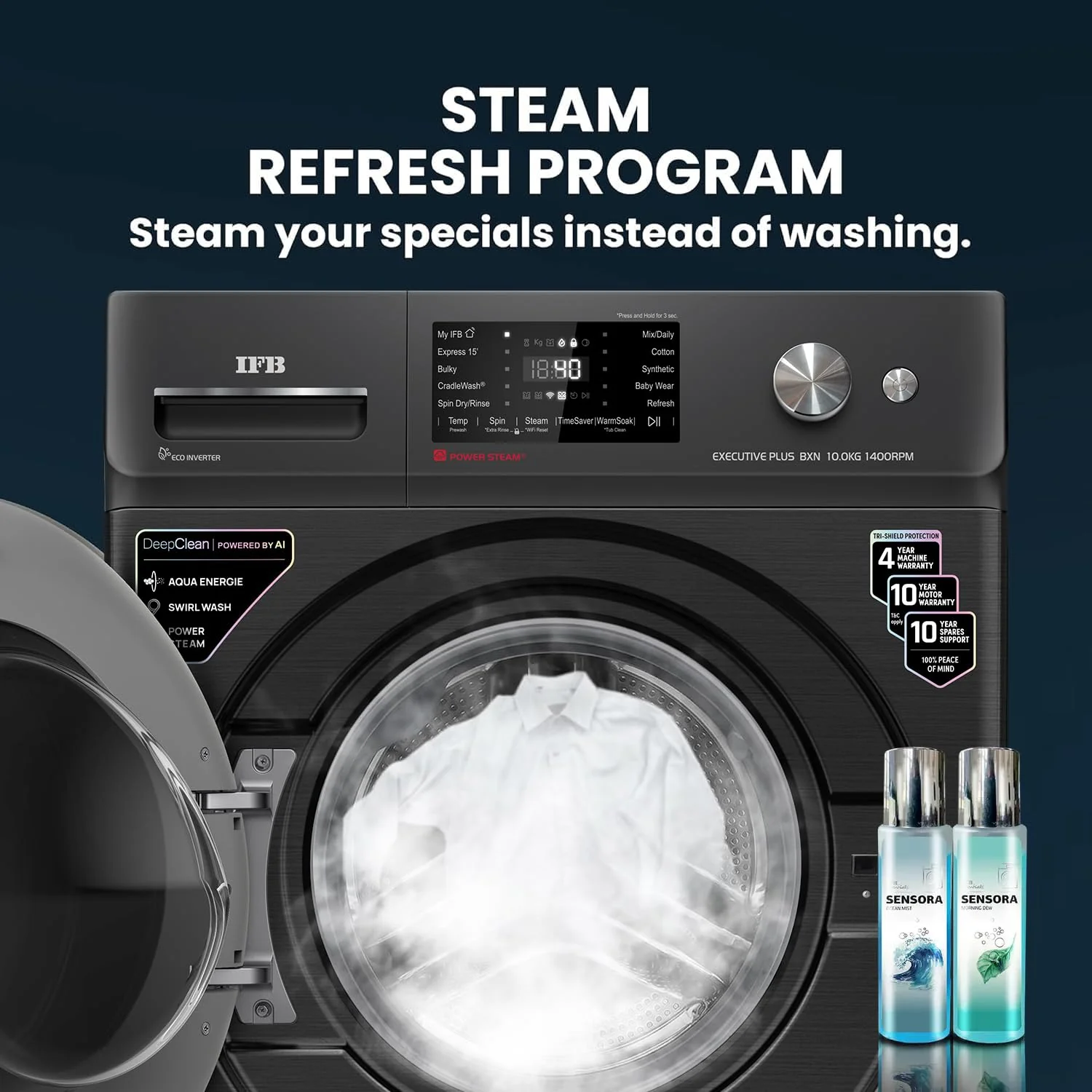 IFB 10 Kg 5 Star, DeepClean®, AI Powered, WiFi, Fully Automatic Front Load Washing Machine (EXECUTIVE PLUS BXN 1014KH, PowerSteam®, 9 Swirl, Steam Refresh, Inbuilt Heater, Eco Inverter, Black VCM) - Image 6