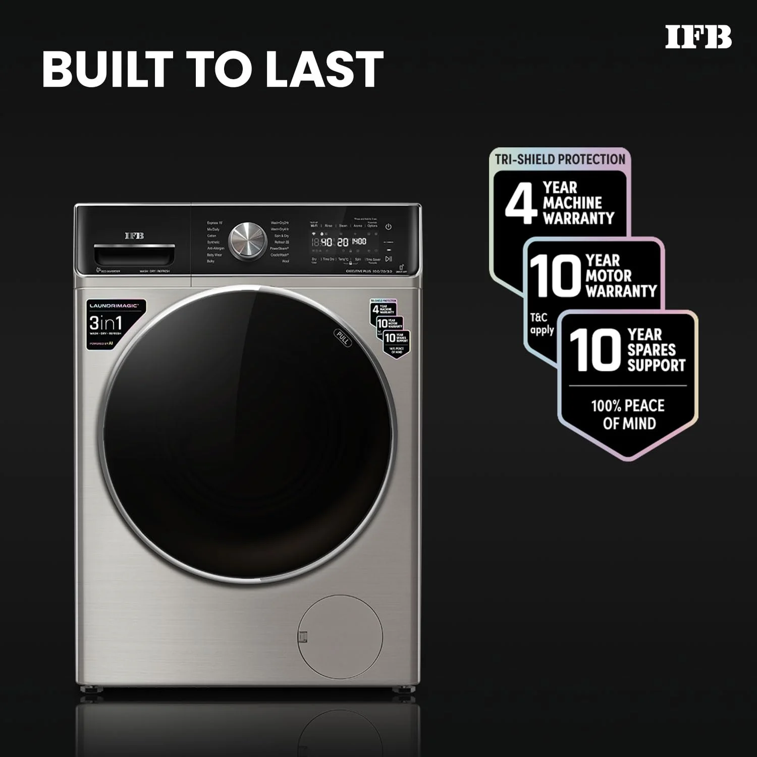 IFB 10 Kg/7 Kg/3 Kg 3-in-1, AI Powered, Fully Automatic Washer Dryer Refresher (IFB Laundrimagic®, EXECUTIVE PLUS ZXV, 9 Swirl Wash, Eco Inverter Technology, SUS VCM) - Image 2