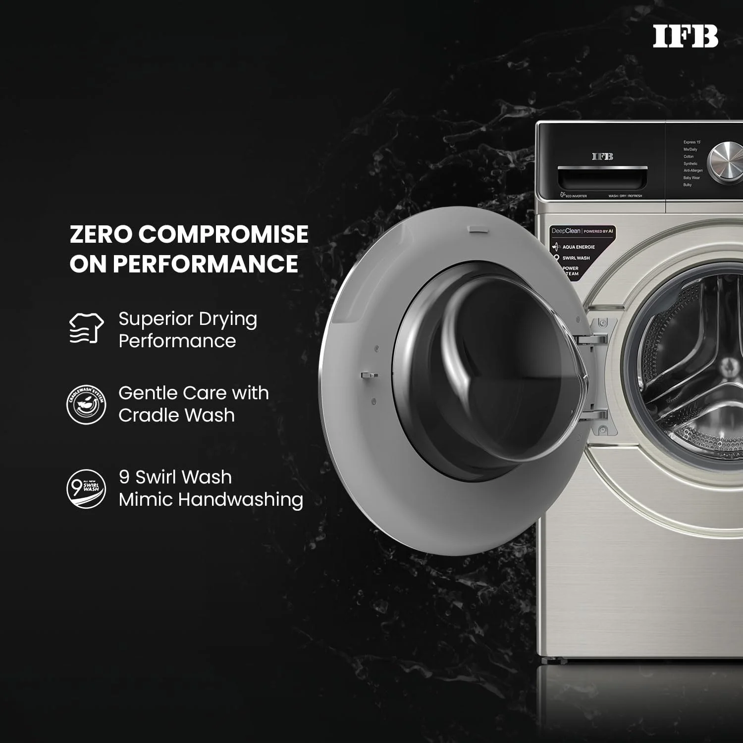 IFB 10 Kg/7 Kg/3 Kg 3-in-1, AI Powered, Fully Automatic Washer Dryer Refresher (IFB Laundrimagic®, EXECUTIVE PLUS ZXV, 9 Swirl Wash, Eco Inverter Technology, SUS VCM) - Image 5