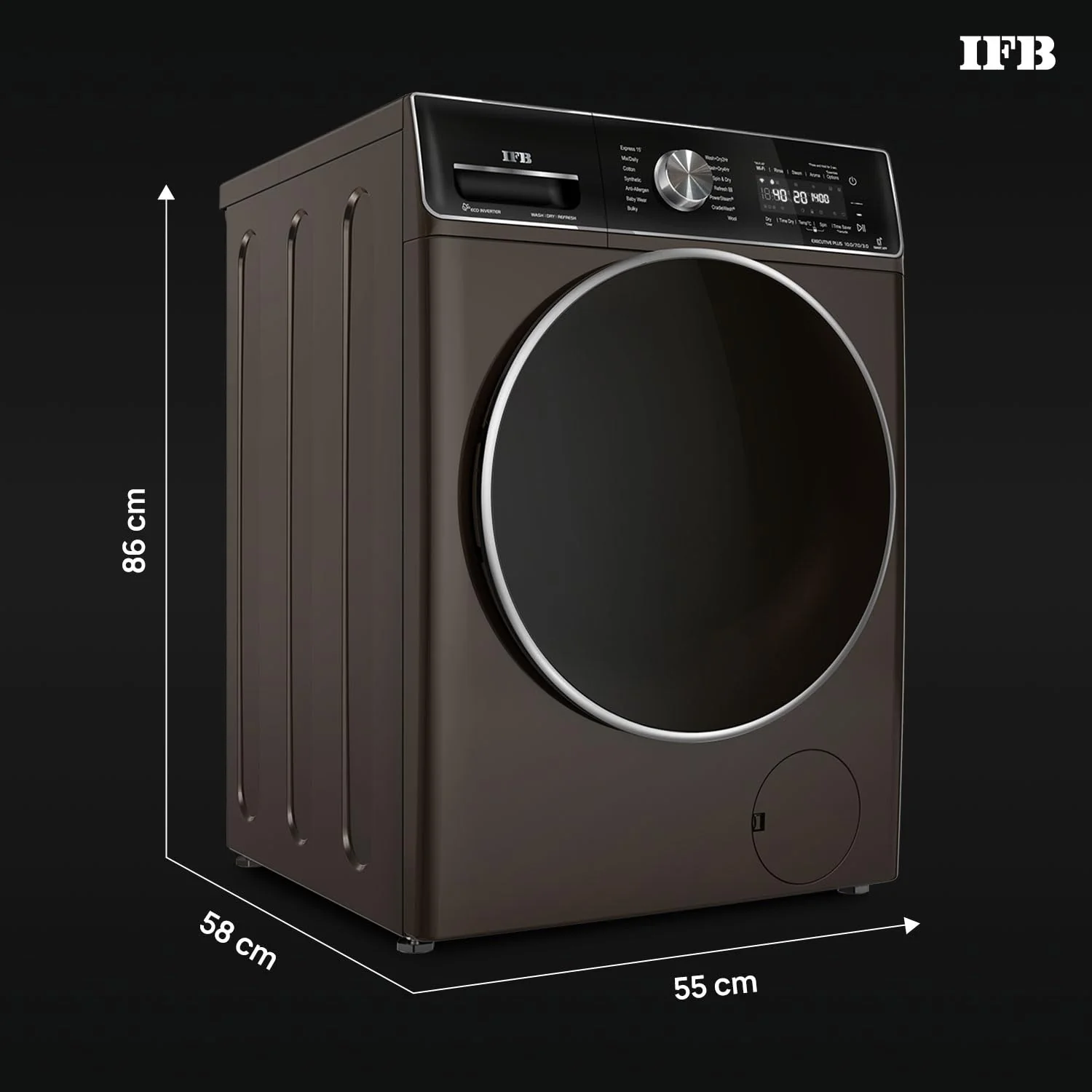 IFB 10 Kg/7 Kg/3 Kg 3-in-1, AI Powered, Fully Automatic Washer Dryer Refresher (Laundrimagic®, EXECUTIVE PLUS ZXM, 9 Swirl Wash, Eco Inverter Technology, Mocha) - Image 6