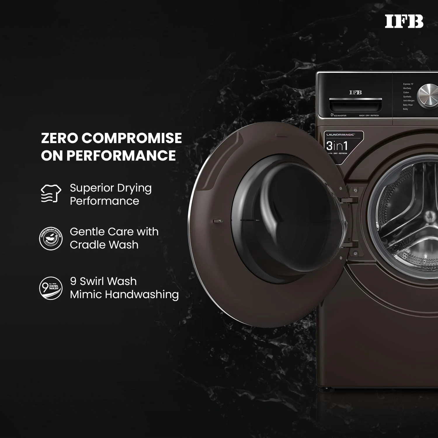 IFB 10 Kg/7 Kg/3 Kg 3-in-1, AI Powered, Fully Automatic Washer Dryer Refresher (Laundrimagic®, EXECUTIVE PLUS ZXM, 9 Swirl Wash, Eco Inverter Technology, Mocha) - Image 7