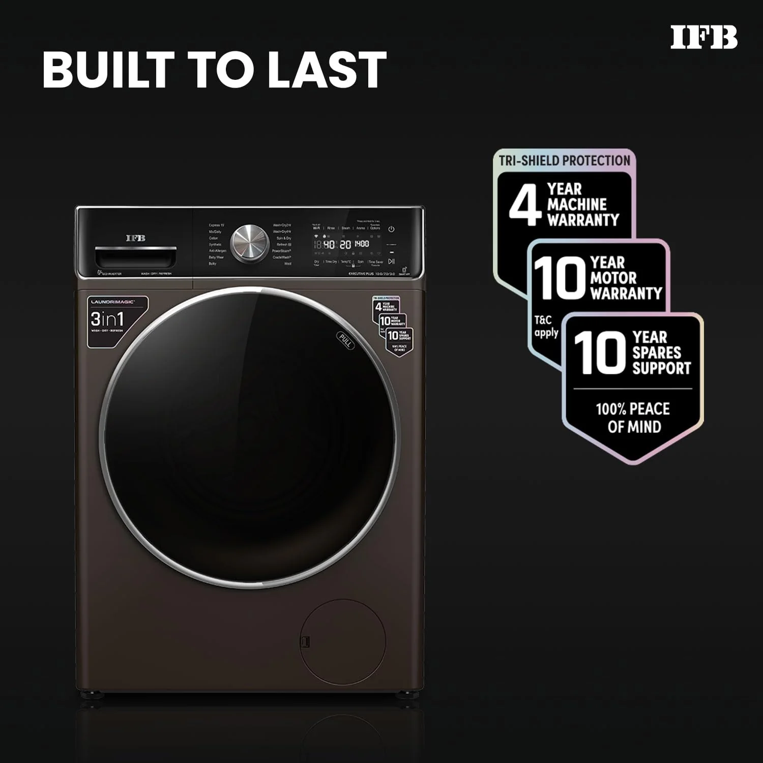 IFB 10 Kg/7 Kg/3 Kg 3-in-1, AI Powered, Fully Automatic Washer Dryer Refresher (Laundrimagic®, EXECUTIVE PLUS ZXM, 9 Swirl Wash, Eco Inverter Technology, Mocha) - Image 8