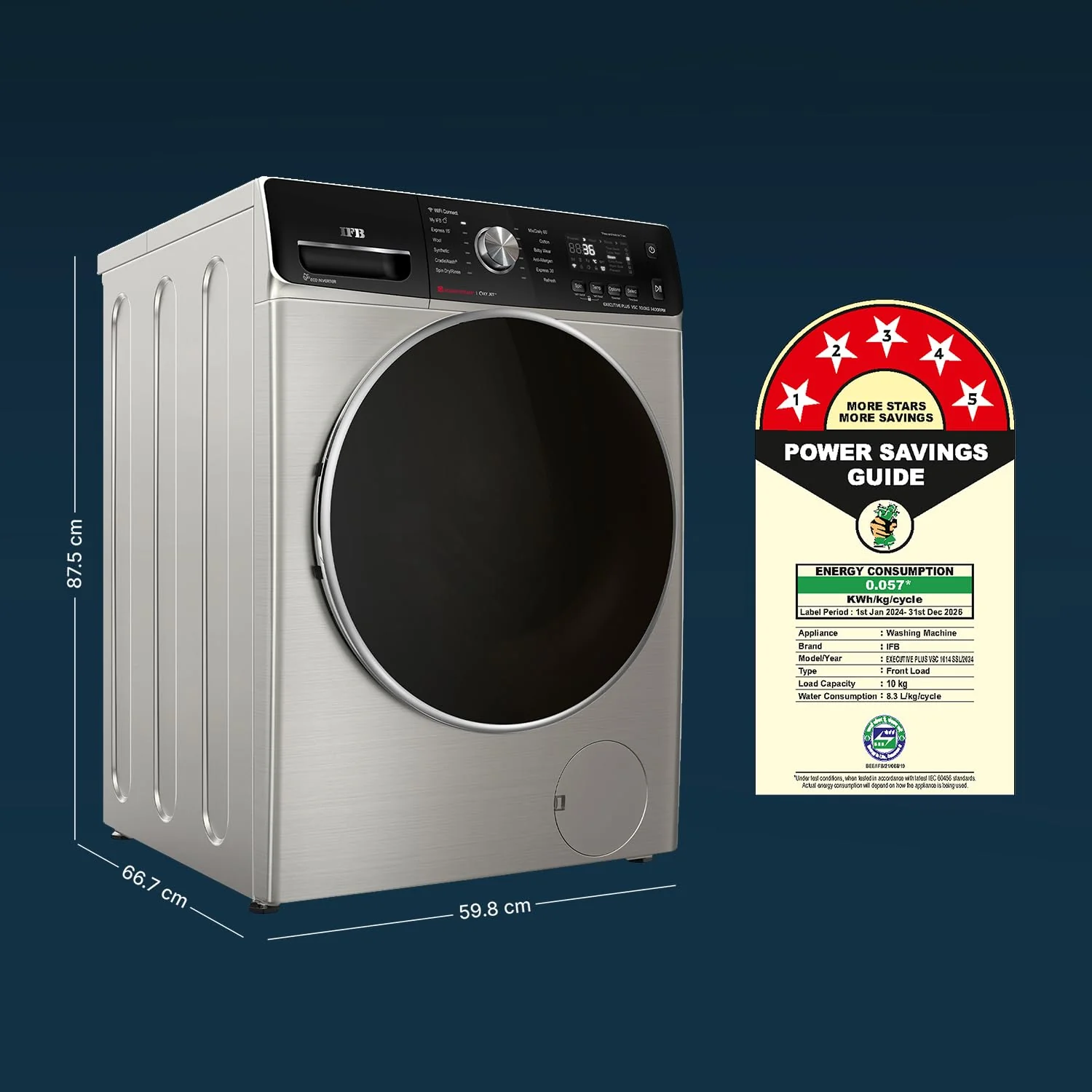 IFB 10Kg 5 Star with Deep Clean Oxyjet Technology, AI Powered, Fully Automatic Front Load Washing Machine (EXECUTIVE PLUS VSC 1014 SSL, Steam Refresh Program, Wi-Fi, Eco Inverter, SUS VCM, silver) - Image 2