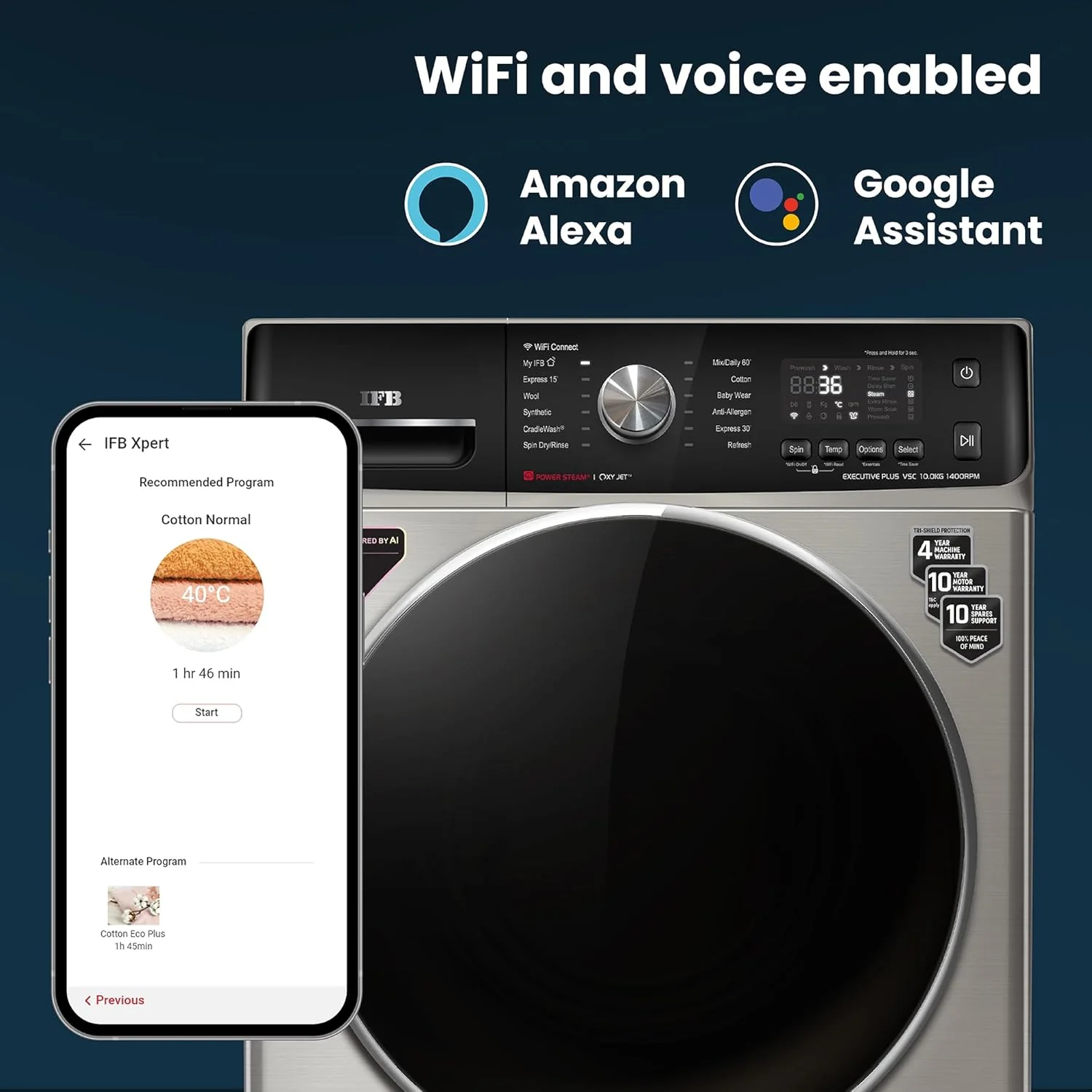 IFB 10Kg 5 Star with Deep Clean Oxyjet Technology, AI Powered, Fully Automatic Front Load Washing Machine (EXECUTIVE PLUS VSC 1014 SSL, Steam Refresh Program, Wi-Fi, Eco Inverter, SUS VCM, silver) - Image 3