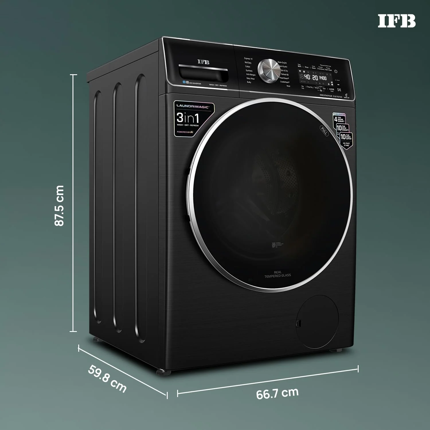 IFB 11/7/3 kg Fully Automatic Washer Dryer Refresher with Steam Refresh, AI DOS, 100% Dry Clothes, 9 Swirl Wash Mimic Handwashing, WiFi &amp; Eco Inverter Motor (WDR Executive Plus ZBG, Black) - Image 2