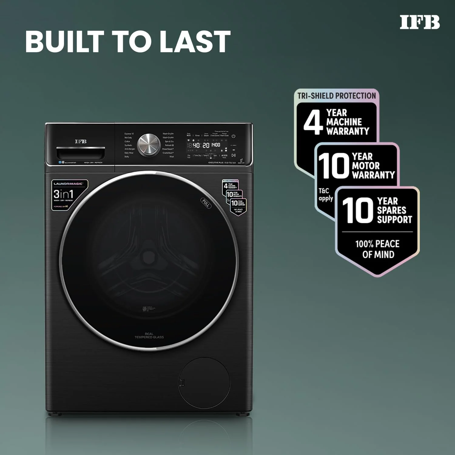 IFB 11/7/3 kg Fully Automatic Washer Dryer Refresher with Steam Refresh, AI DOS, 100% Dry Clothes, 9 Swirl Wash Mimic Handwashing, WiFi &amp; Eco Inverter Motor (WDR Executive Plus ZBG, Black) - Image 9