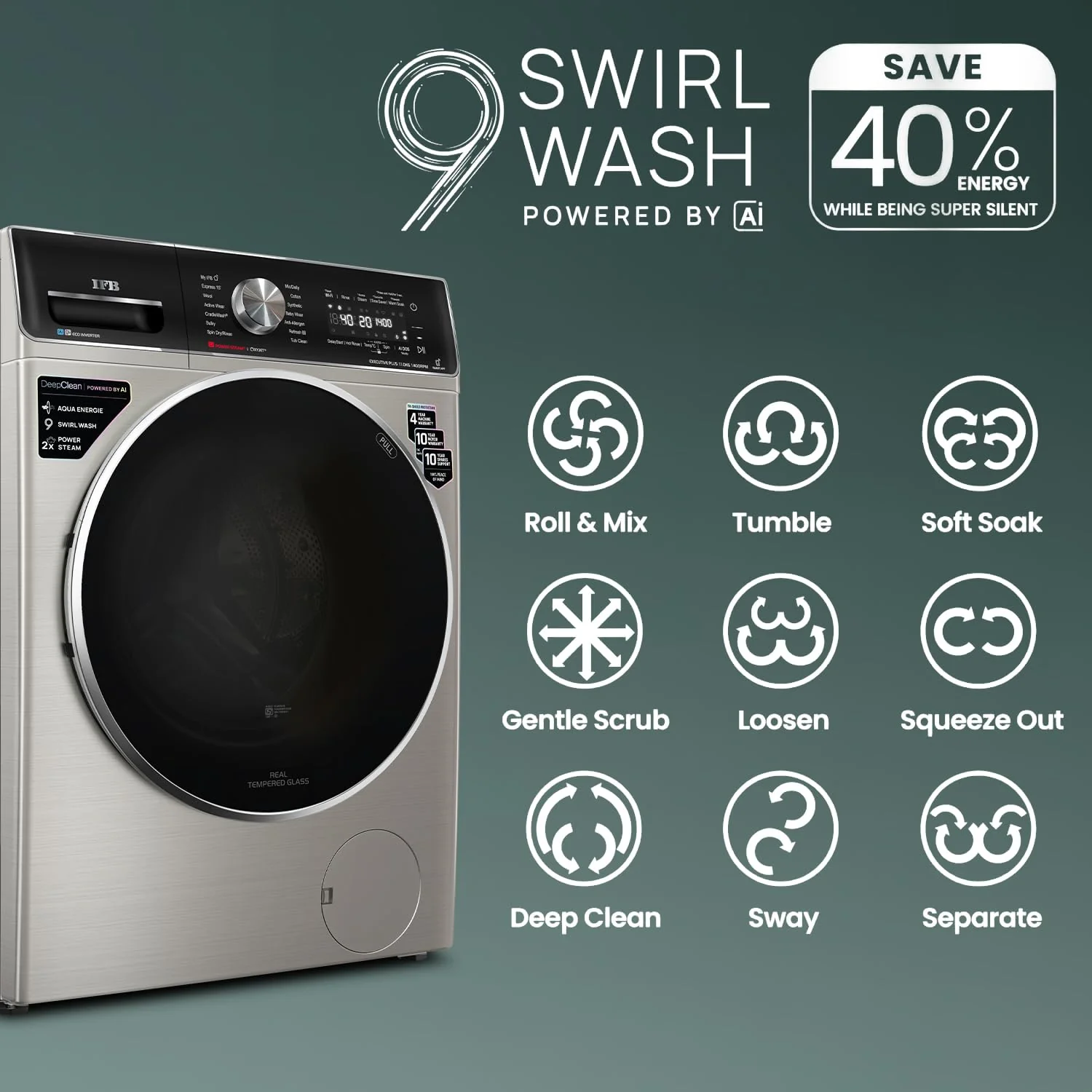 IFB 11 Kg 5 Star, DeepClean®, AI DOS, WiFi, Fully Automatic Front Load Washing Machine (EXECUTIVE PLUS VSG 1114, PowerSteam®, Oxyjet, 9 Swirl, Steam Refresh, Inbuilt Heater, Eco Inverter, SUS VCM) - Image 11