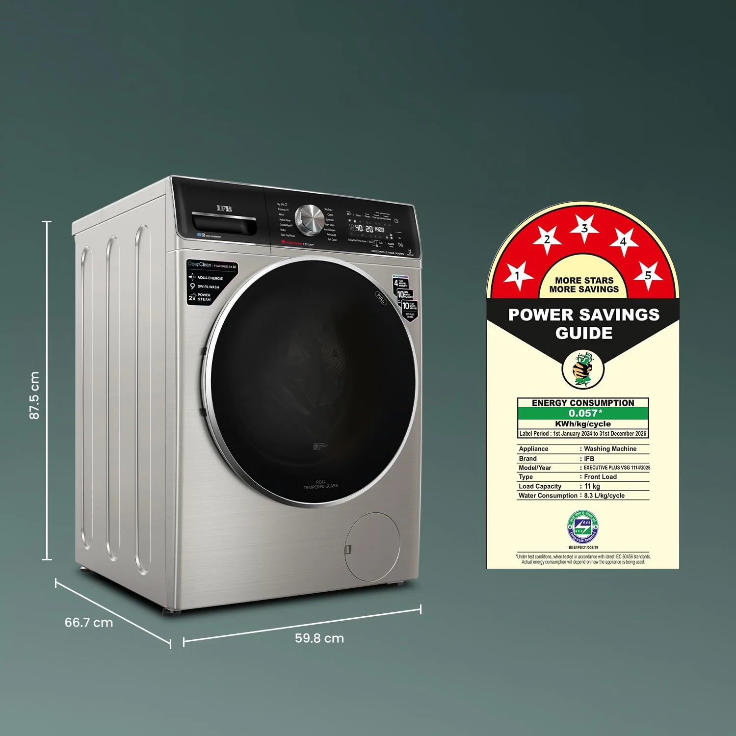 IFB 11 Kg 5 Star, DeepClean®, AI DOS, WiFi, Fully Automatic Front Load Washing Machine (EXECUTIVE PLUS VSG 1114, PowerSteam®, Oxyjet, 9 Swirl, Steam Refresh, Inbuilt Heater, Eco Inverter, SUS VCM) - Image 3