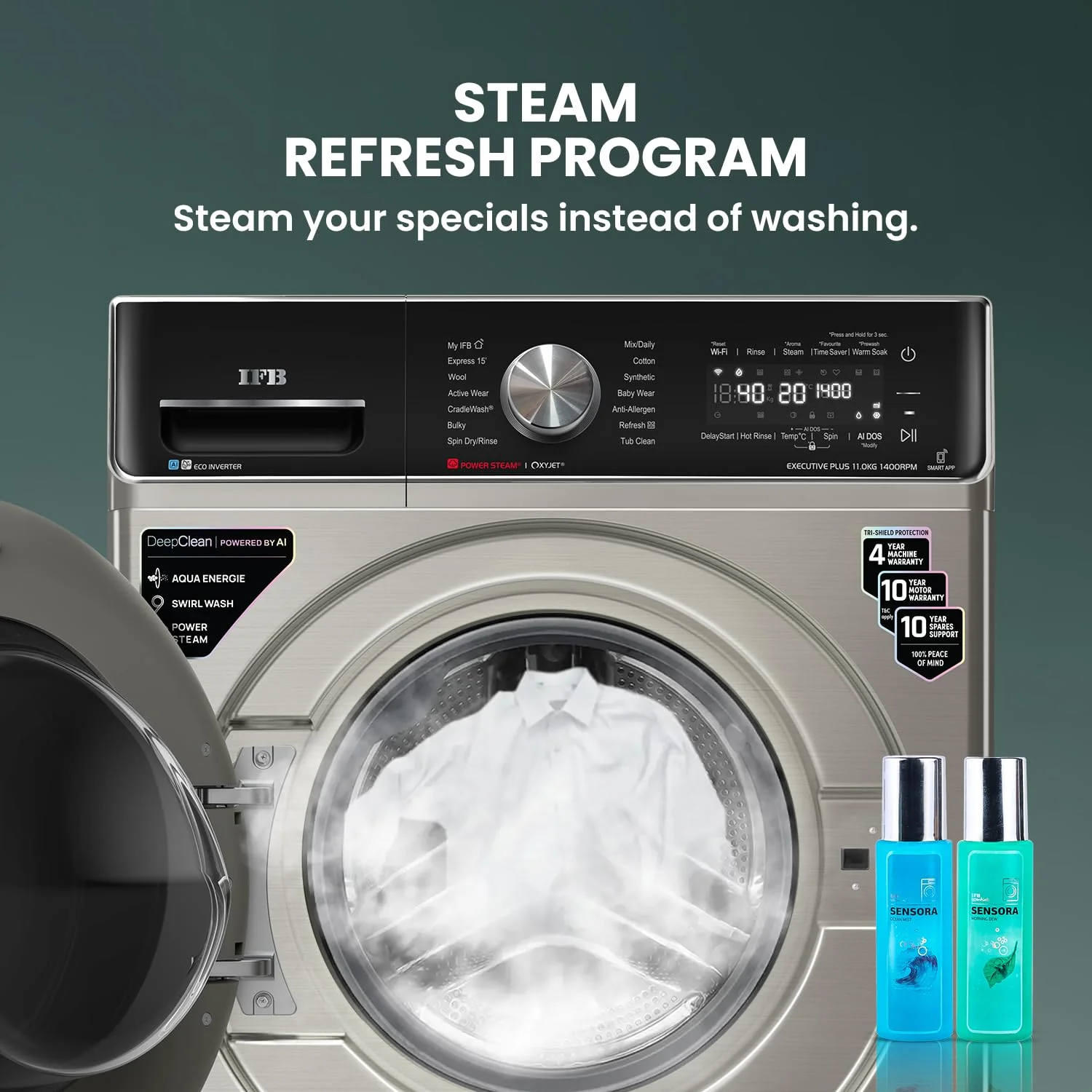 IFB 11 Kg 5 Star, DeepClean®, AI DOS, WiFi, Fully Automatic Front Load Washing Machine (EXECUTIVE PLUS VSG 1114, PowerSteam®, Oxyjet, 9 Swirl, Steam Refresh, Inbuilt Heater, Eco Inverter, SUS VCM) - Image 8