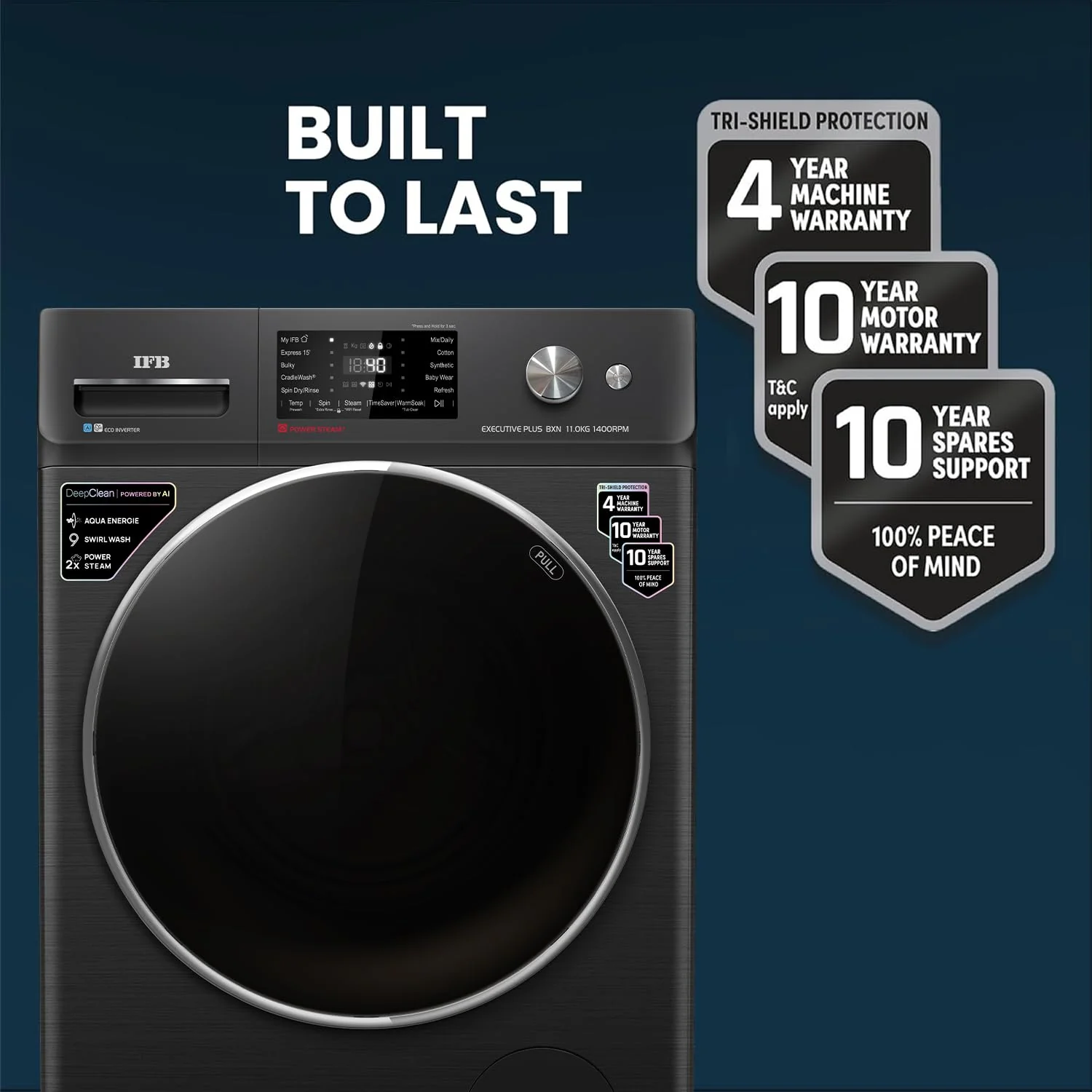 IFB 11 Kg 5 Star with DeepClean® Technology, AI Powered, WiFi, Fully Automatic Front Load Washing Machine (EXECUTIVE PLUS BXN 1114KH, PowerSteam®, 9 Swirl, Steam Refresh, Eco Inverter, Black VCM) - Image 2
