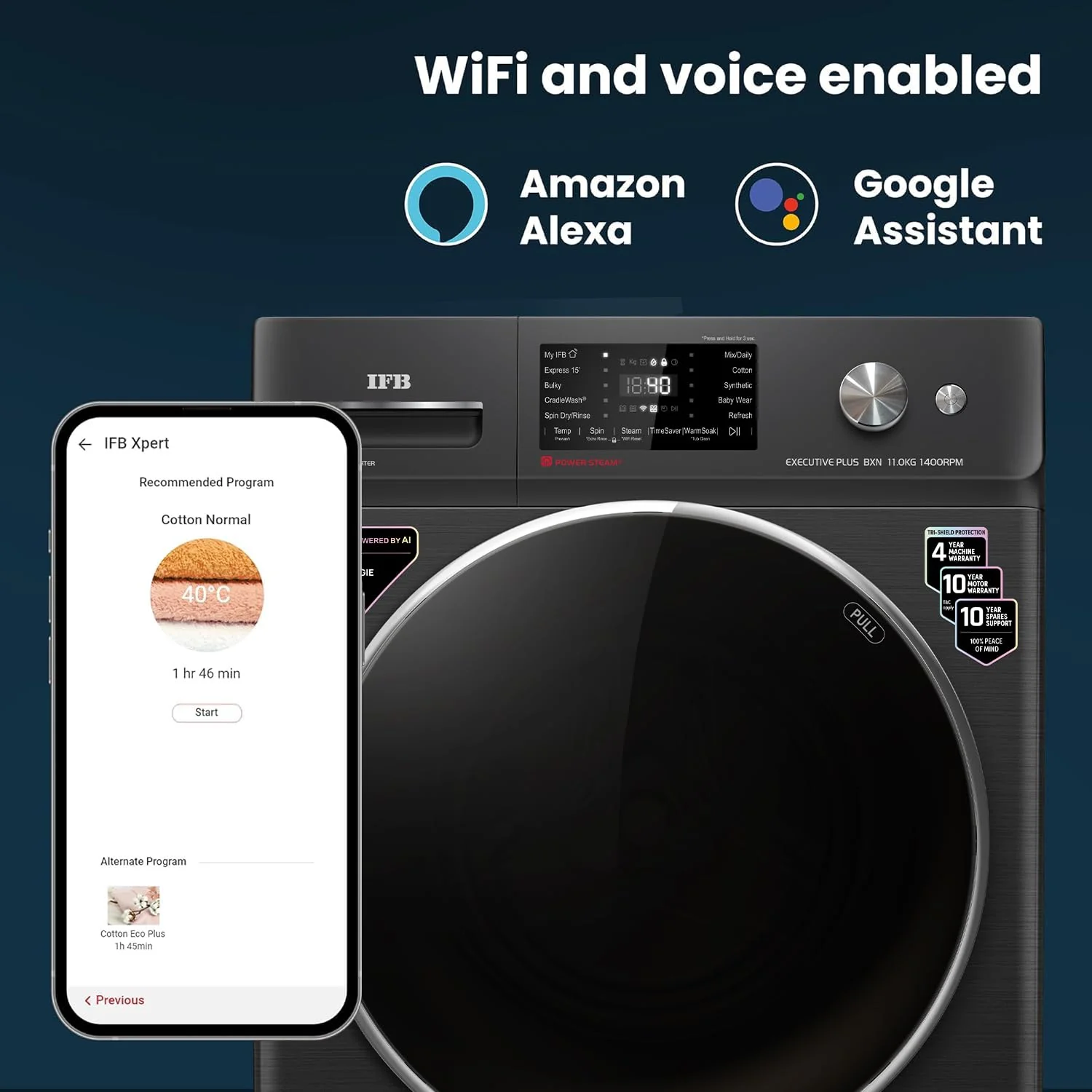 IFB 11 Kg 5 Star with DeepClean® Technology, AI Powered, WiFi, Fully Automatic Front Load Washing Machine (EXECUTIVE PLUS BXN 1114KH, PowerSteam®, 9 Swirl, Steam Refresh, Eco Inverter, Black VCM) - Image 4