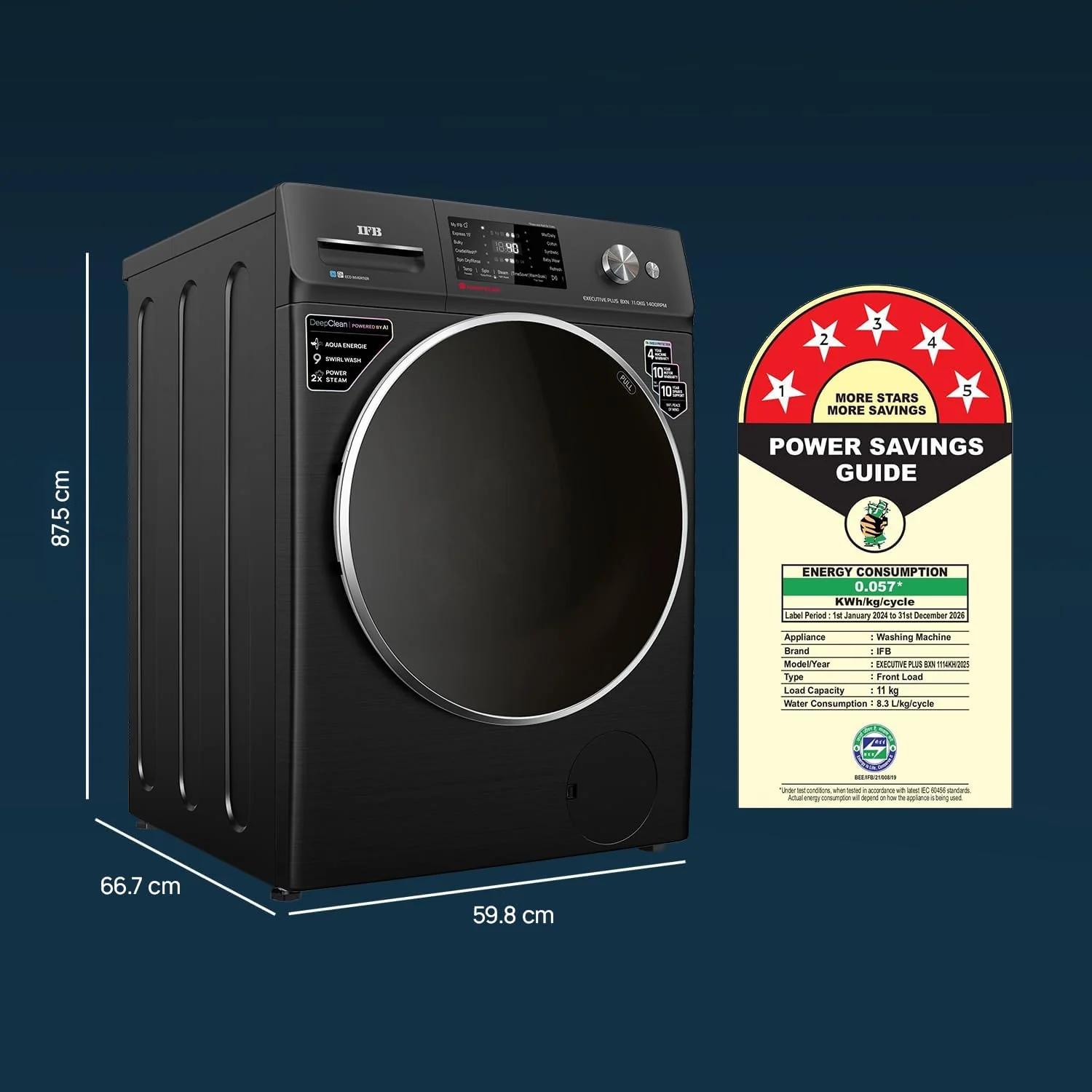 IFB 11 Kg 5 Star with DeepClean® Technology, AI Powered, WiFi, Fully Automatic Front Load Washing Machine (EXECUTIVE PLUS BXN 1114KH, PowerSteam®, 9 Swirl, Steam Refresh, Eco Inverter, Black VCM) - Image 5