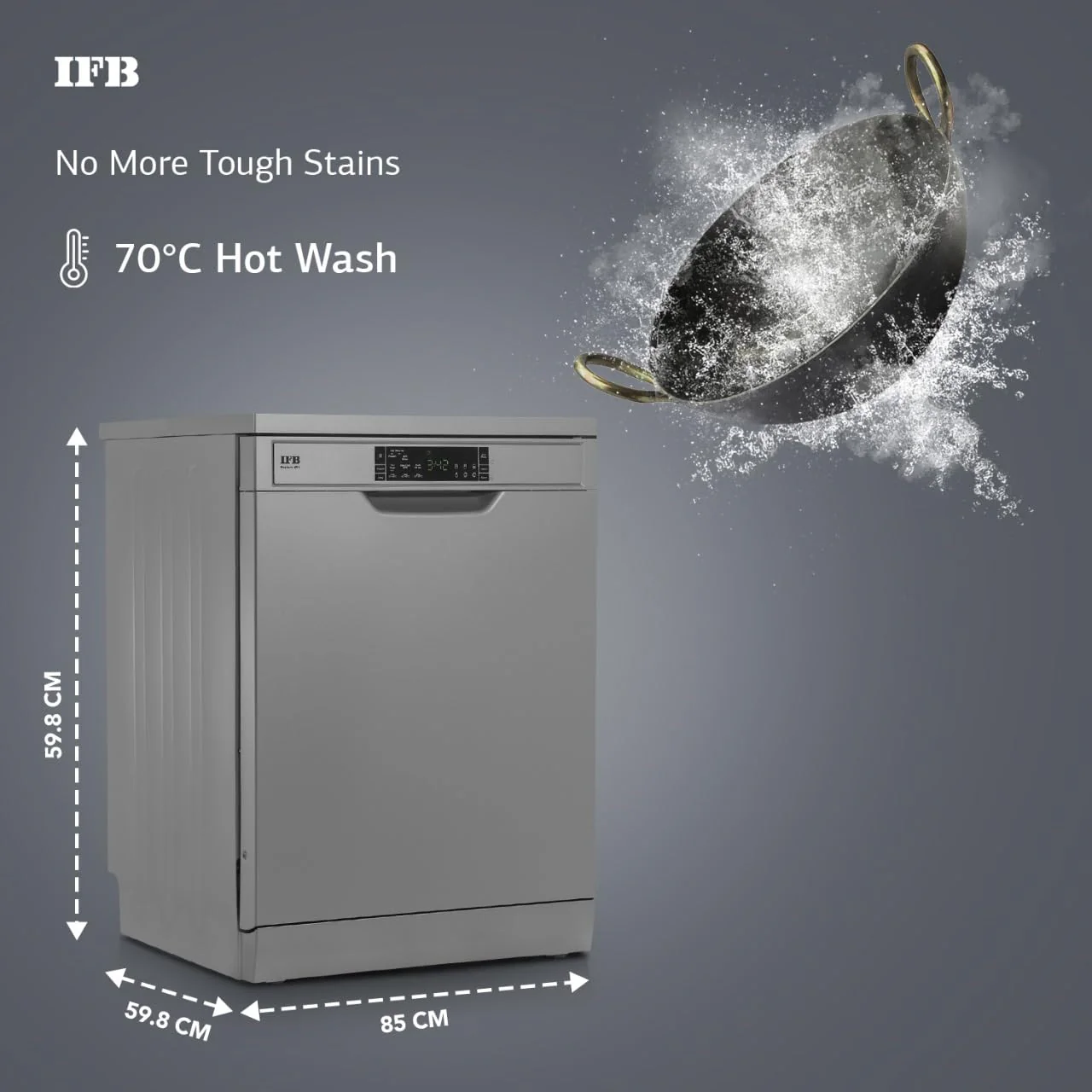 IFB 12 Place Settings Hot water wash Free Standing Dishwasher (Neptune VX1, Graphite Grey, In Built Heater with Hygienic Steam Drying, Perfect for Indian Utensils) - Image 3