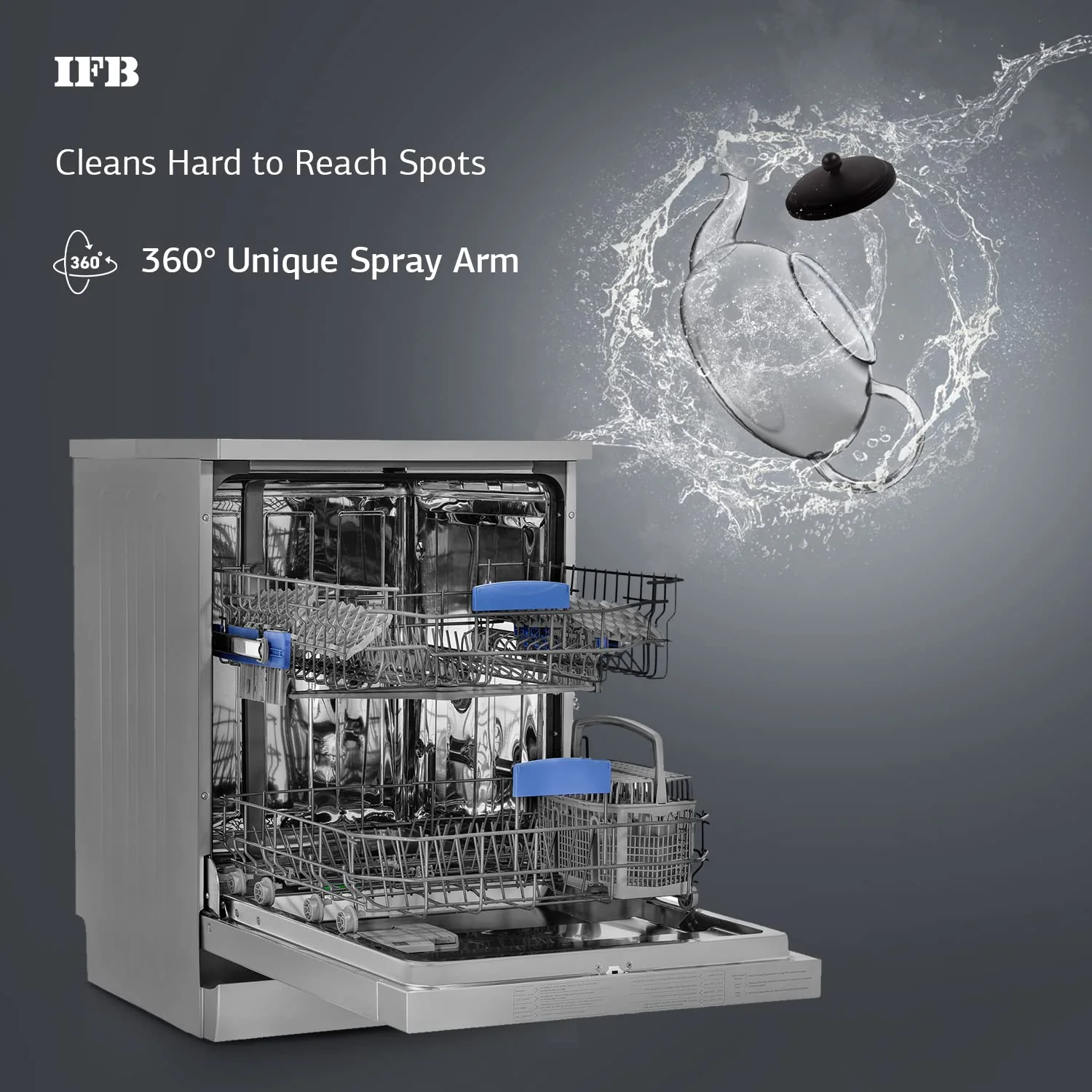 IFB 12 Place Settings Hot water wash Free Standing Dishwasher (Neptune VX1, Graphite Grey, In Built Heater with Hygienic Steam Drying, Perfect for Indian Utensils) - Image 5