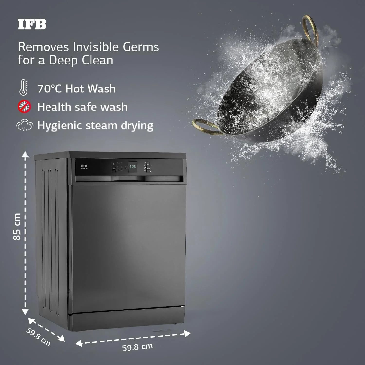 IFB 14 Place Settings with DeepClean® Technology Freestanding Dishwasher (Neptune VX14, Inox Grey, 70° Hot Water Wash with Hygienic Steam Drying, Perfect for Indian Utensils) - Image 2