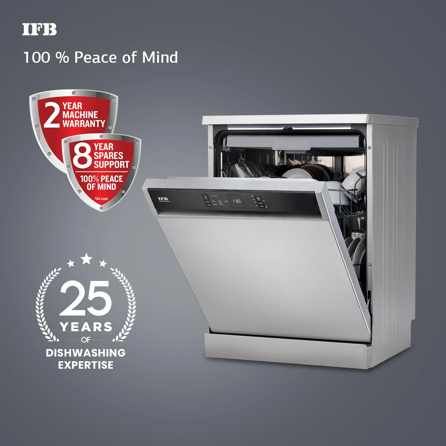 IFB 15 Place Settings with DeepClean® Technology Freestanding Dishwasher (Neptune VX15, Dark Silver, 70° Hot Water Wash with Hygienic Steam Drying, Perfect for Indian Utensils) - Image 3