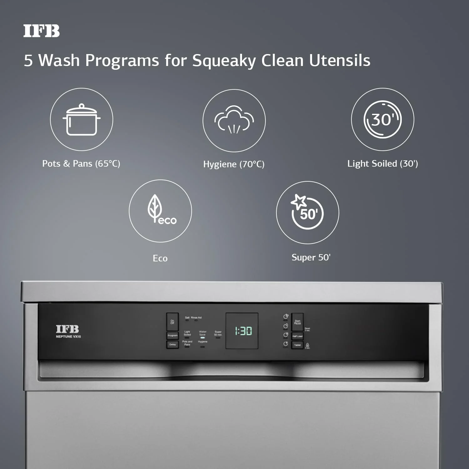 IFB 15 Place Settings with DeepClean® Technology Freestanding Dishwasher (Neptune VX15, Dark Silver, 70° Hot Water Wash with Hygienic Steam Drying, Perfect for Indian Utensils) - Image 4