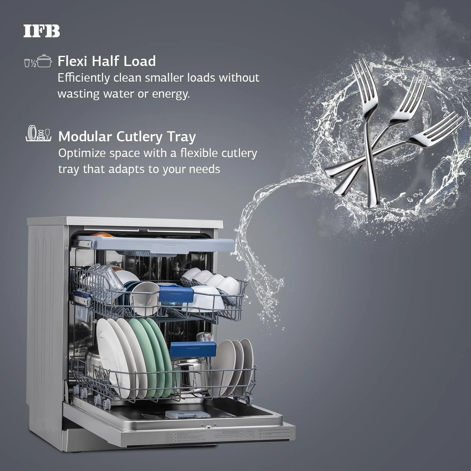 IFB 15 Place Settings with DeepClean® Technology Freestanding Dishwasher (Neptune VX15, Dark Silver, 70° Hot Water Wash with Hygienic Steam Drying, Perfect for Indian Utensils) - Image 7