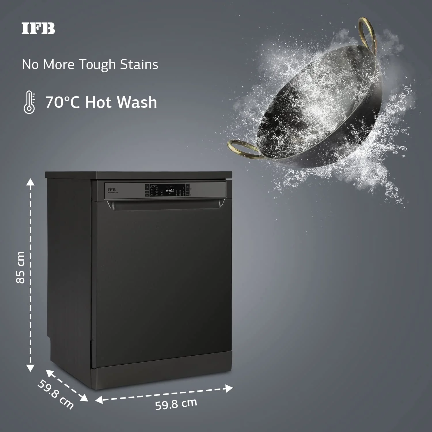 IFB 16 Place Settings ‎Hot water wash Free Standing Dishwasher (Neptune VX2 Plus, Inox Grey, In Built Heater with Turbo Drying, Perfect for Indian Utensils) (Open Box / Without Box) - Image 4