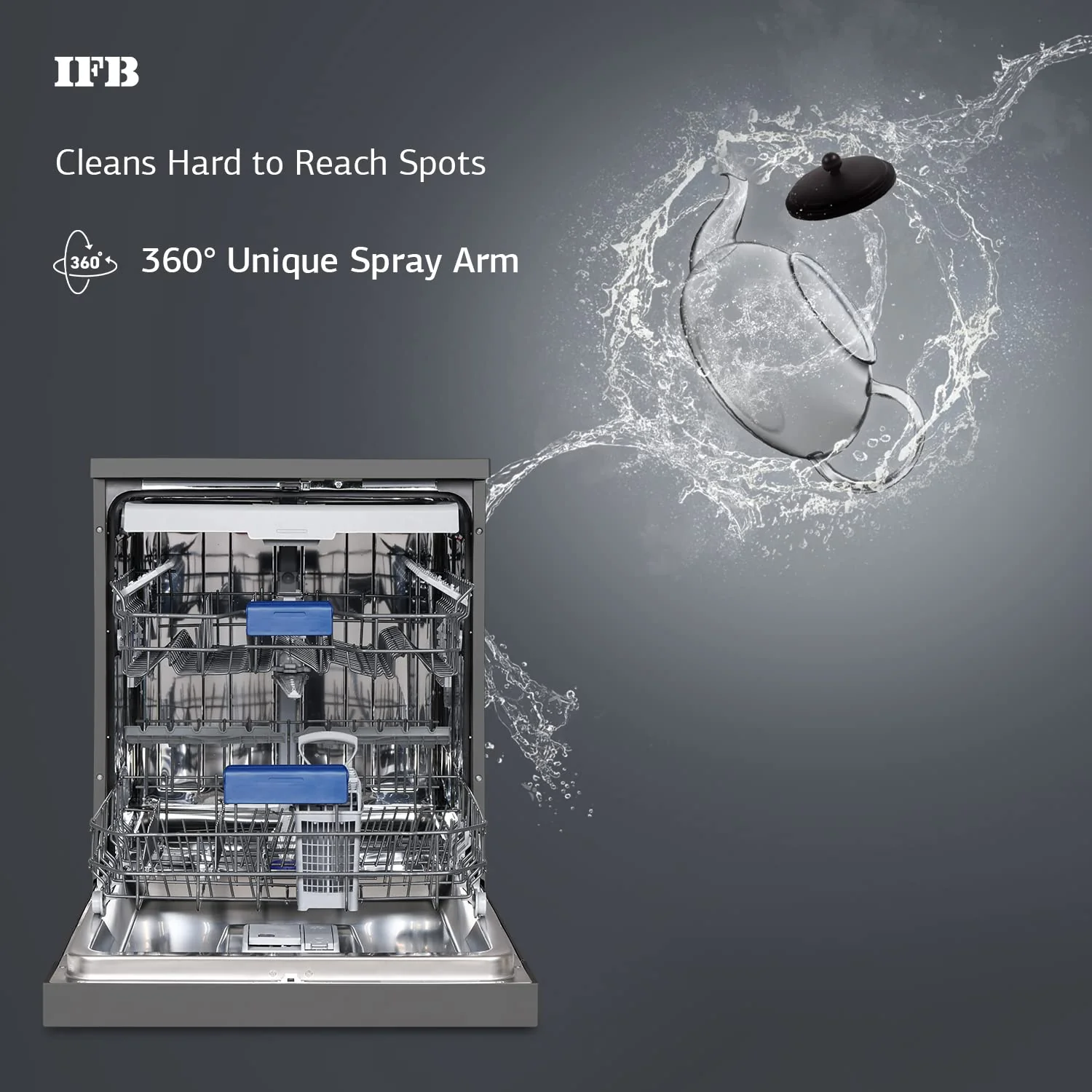 IFB 16 Place Settings ‎Hot water wash Free Standing Dishwasher (Neptune VX2 Plus, Inox Grey, In Built Heater with Turbo Drying, Perfect for Indian Utensils) (Open Box / Without Box) - Image 5