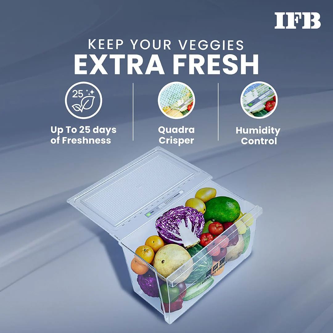 IFB 187L 3 Star Direct-Cool Single Door Refrigerator (IFBDC-2133NBHED, Floral Falls Blue) Extraordinary Space with Base Drawer and Humidity Controller - Image 10