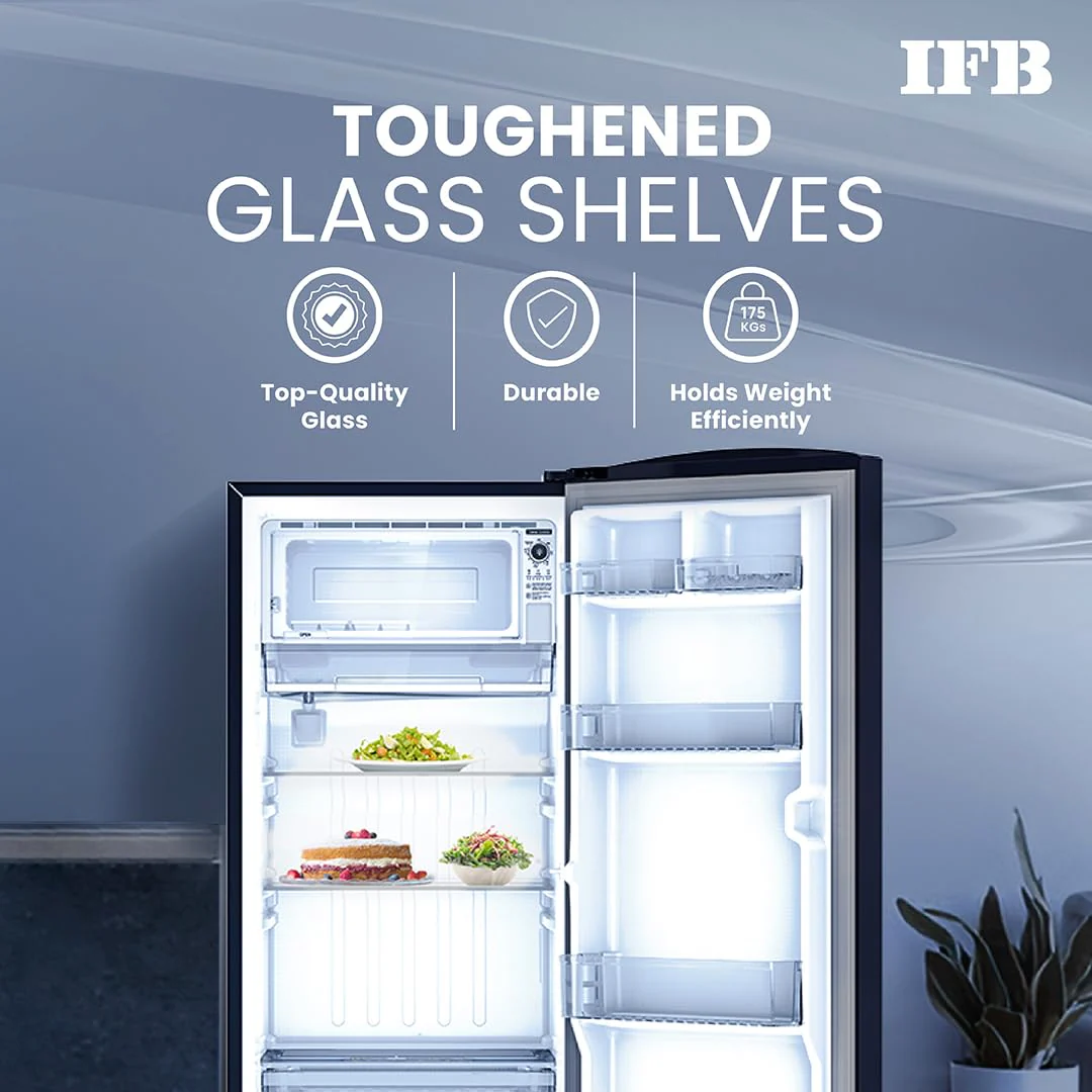 IFB 187L 3 Star Direct-Cool Single Door Refrigerator (IFBDC-2133NBHED, Floral Falls Blue) Extraordinary Space with Base Drawer and Humidity Controller - Image 8