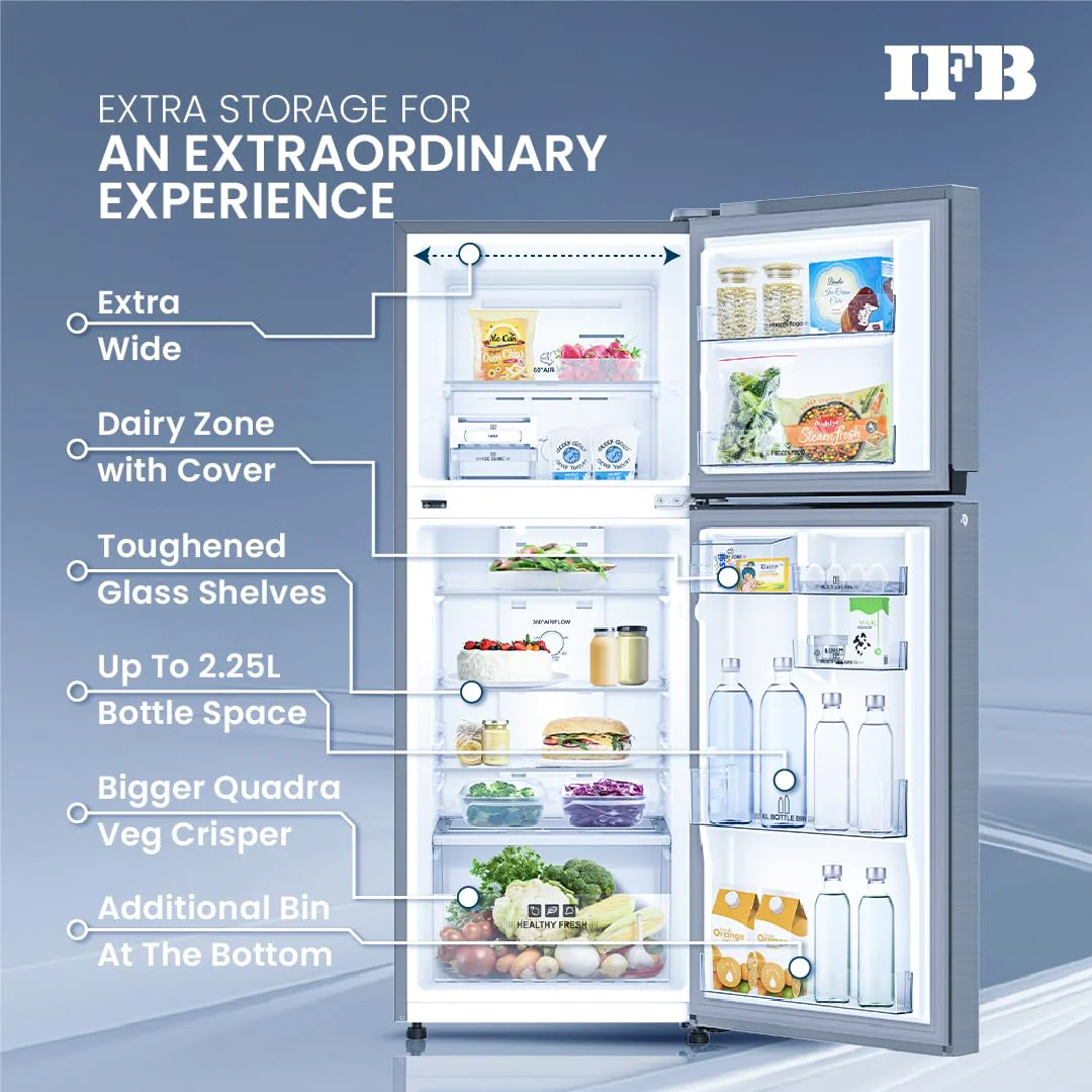 IFB 243L 2 Star Frost Free Double Door Refrigerator (IFBFF-2902NBSE, Brush Grey) 7 in 1 Multi Mode with 360 Degree Cooling - Image 13