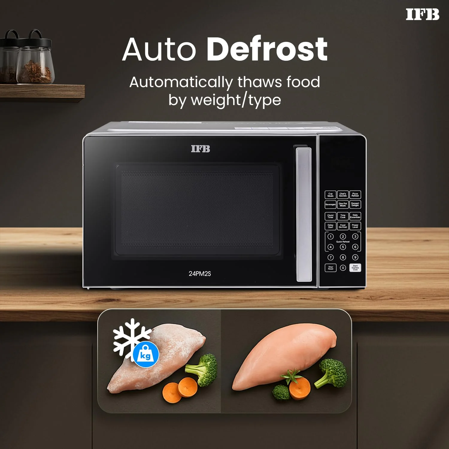 IFB 25L Solo Microwave Oven with 61 Auto Cook Menus (25PM2S, Silver, Easy to use Jog dial & Buttons, Mug Recipes, Steam Clean, Auto Reheat, Preset Timer, Power Save, Multi-Stage Cooking) - Image 2