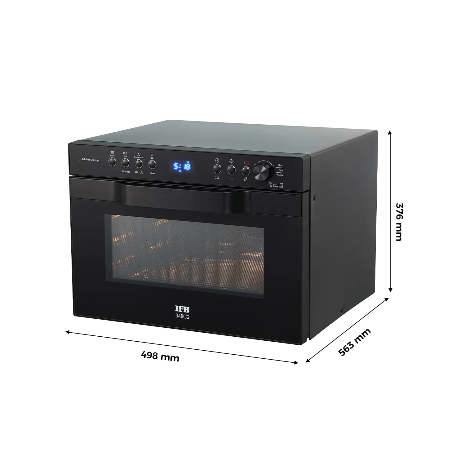 IFB 34BC2 34 Litre Convection Microwave Oven with 151 Auto Cook Menus, Oil-Free Cooking & Rotisserie (Black) - Image 2