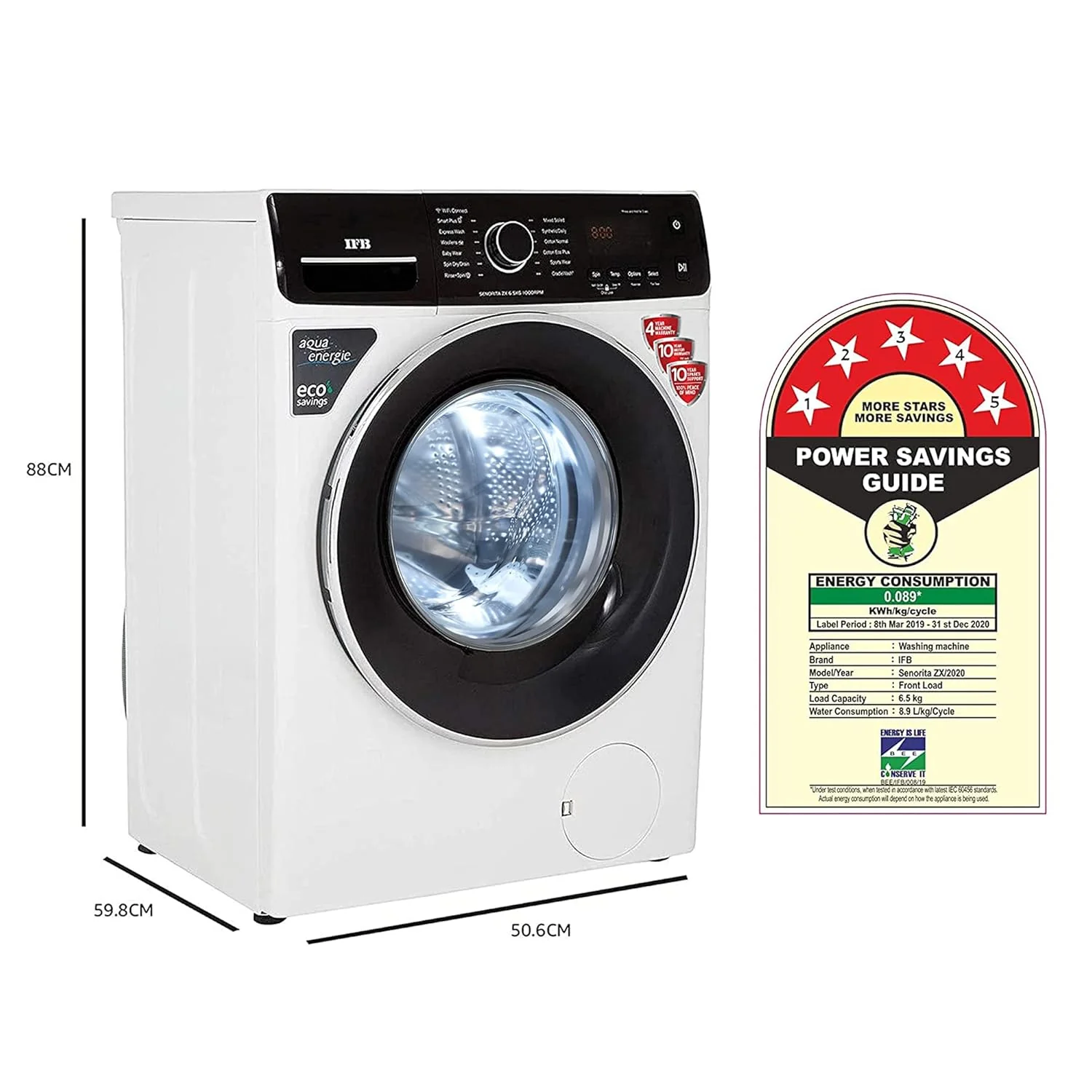 IFB 6.5 Kg 5 Star Fully-Automatic Front Loading Washing Machine Appliance (SENORITA ZX, White, In built heater, Ball Valve Technology) - Image 6