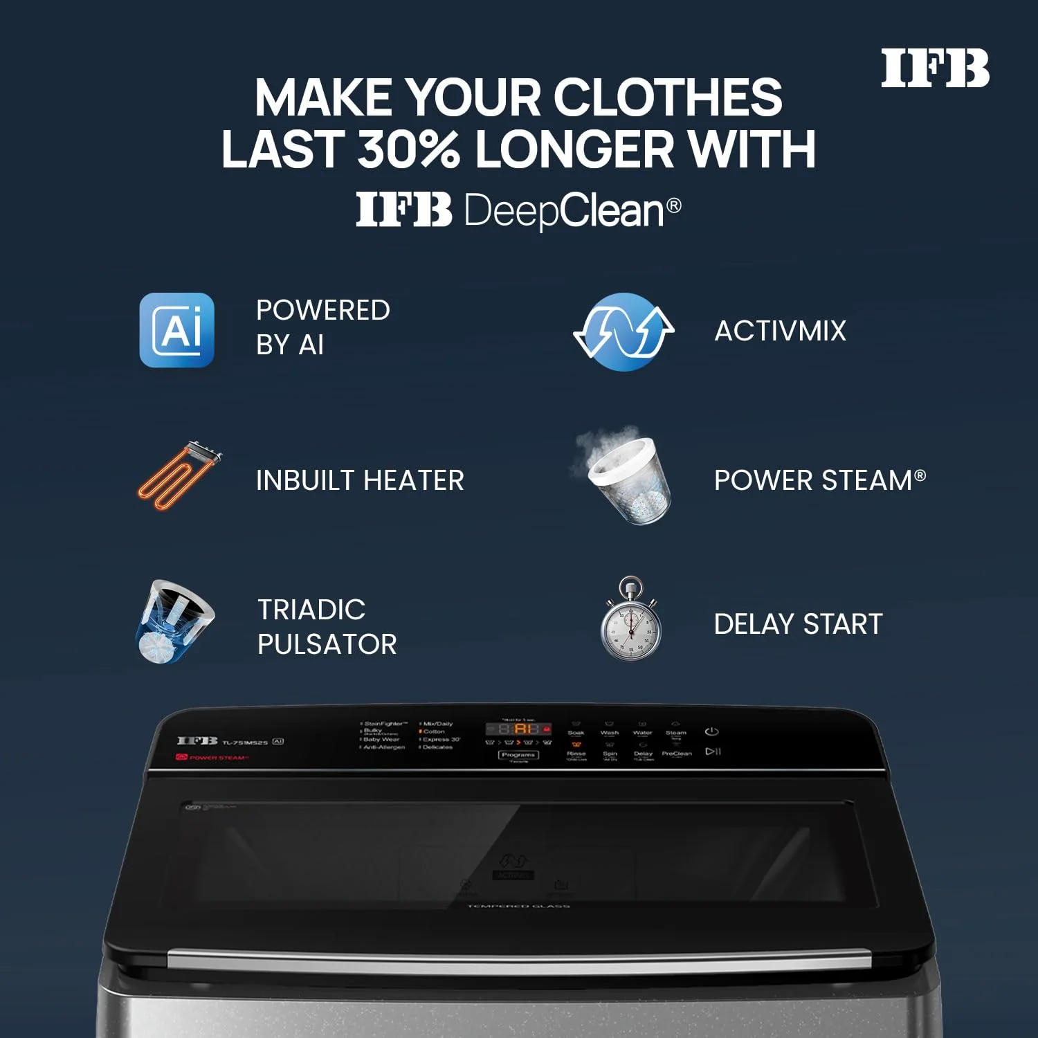IFB 7.5 Kg 5 Star with DeepClean® Technology, AI Powered, Fully Automatic Top Load Washing Machine (TL751MS2S, PowerSteam®, Inbuilt Heater, Mystic Silver) - Image 7