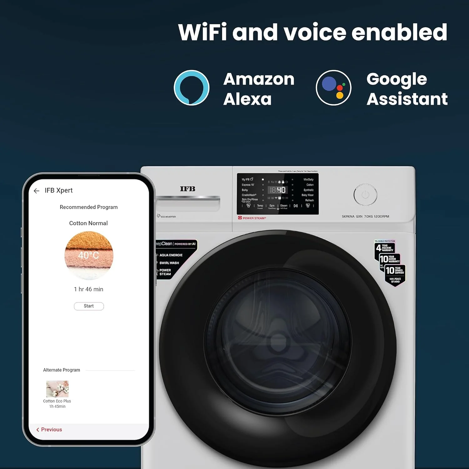IFB 7 Kg 5 Star, DeepClean® Technology, AI Powered, WiFi, Fully Automatic Front Load Washing Machine (SERENA GXN 7012 CMS, PowerSteam®, 9 Swirl, Steam Refresh, Inbuilt Heater, Eco Inverter, Grey) - Image 10