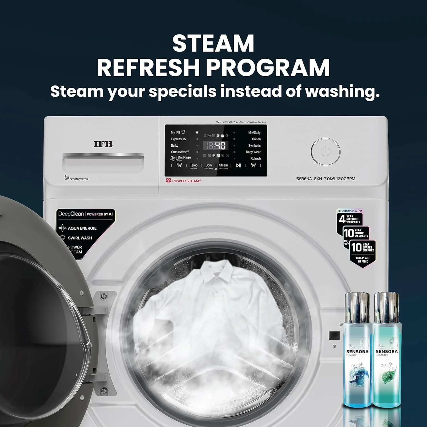 IFB 7 Kg 5 Star, DeepClean® Technology, AI Powered, WiFi, Fully Automatic Front Load Washing Machine (SERENA GXN 7012 CMS, PowerSteam®, 9 Swirl, Steam Refresh, Inbuilt Heater, Eco Inverter, Grey) - Image 5