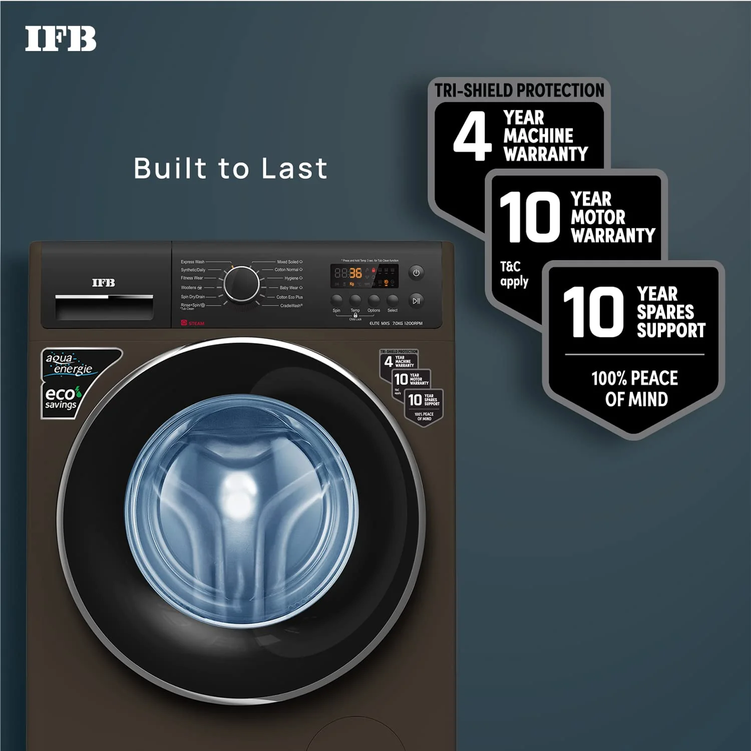 IFB 7 Kg 5 Star Front Load Washing Machine 2X Power Steam (ELITE MXS 7012, Mocha, In-built Heater, 4 years Comprehensive Warranty) - Image 3