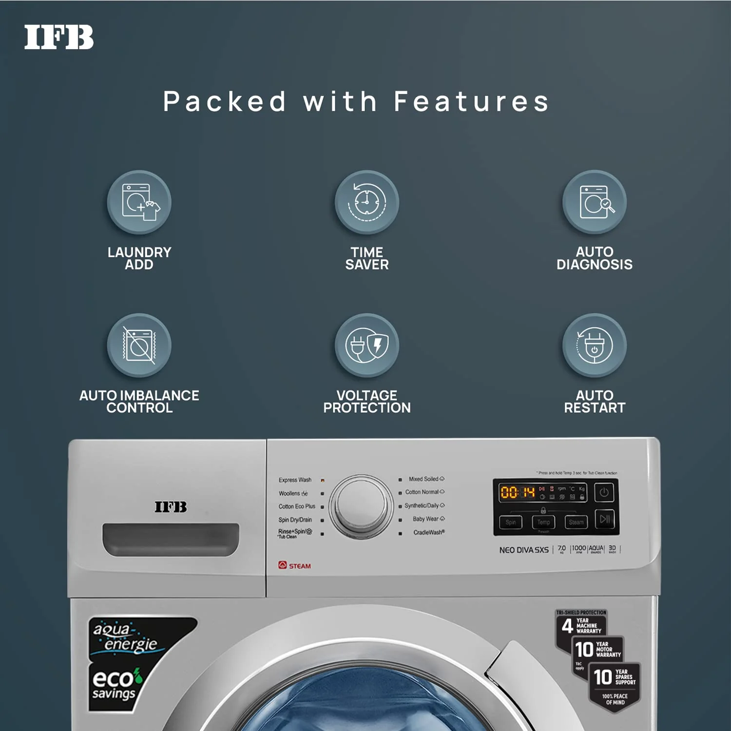 IFB 7 Kg 5 Star Front Load Washing Machine Appliance with Power Steam (NEO DIVA SXS 7010, Silver, 1000 RPM) - Image 3