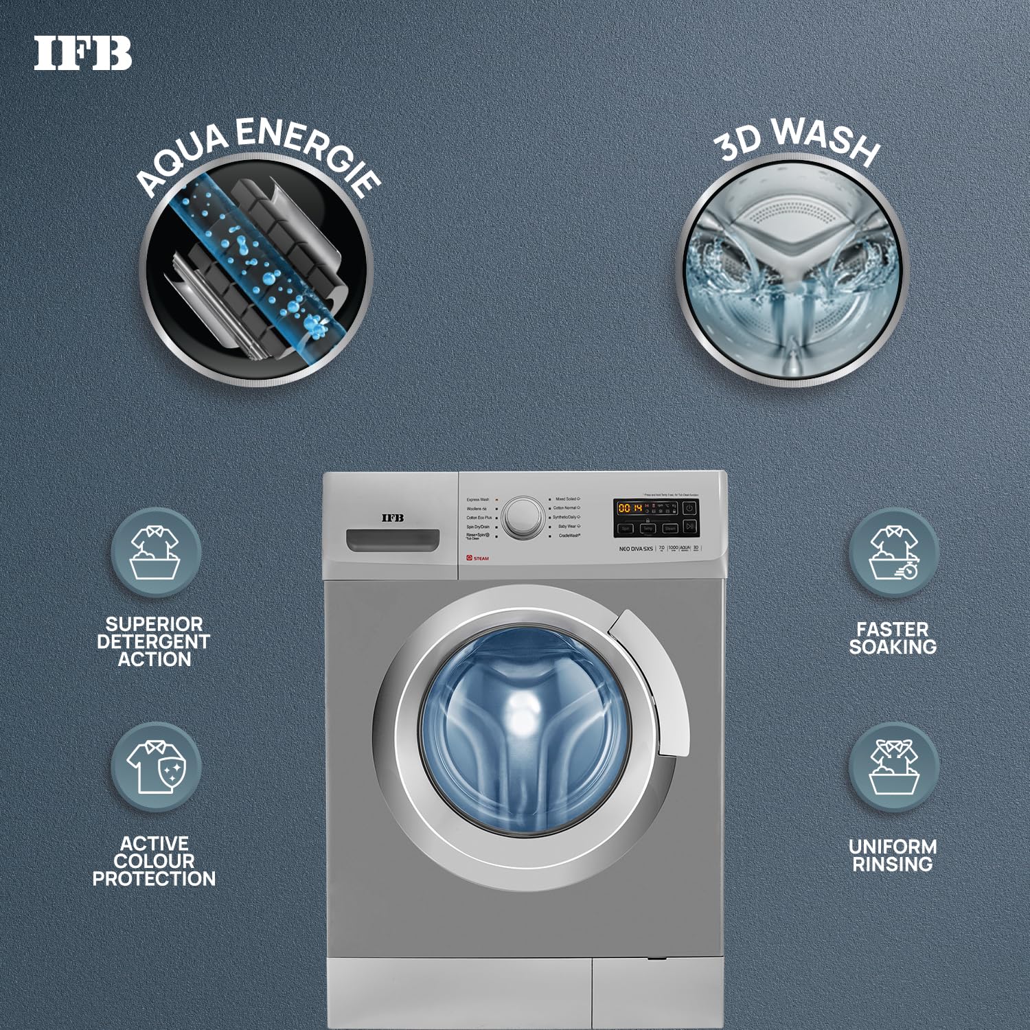 IFB 7 Kg 5 Star Front Load Washing Machine Appliance with Power Steam (NEO DIVA SXS 7010, Silver, 1000 RPM) - Image 5