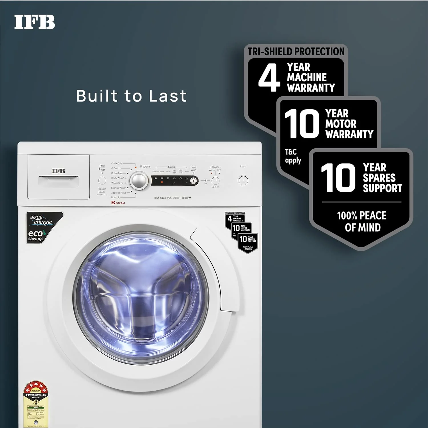 IFB 7 Kg 5 Star Front Load Washing Machine Aqua Conserve (DIVA AQUA VSS 7010, White, In-built Heater, 4 years Comprehensive Warranty) - Image 5