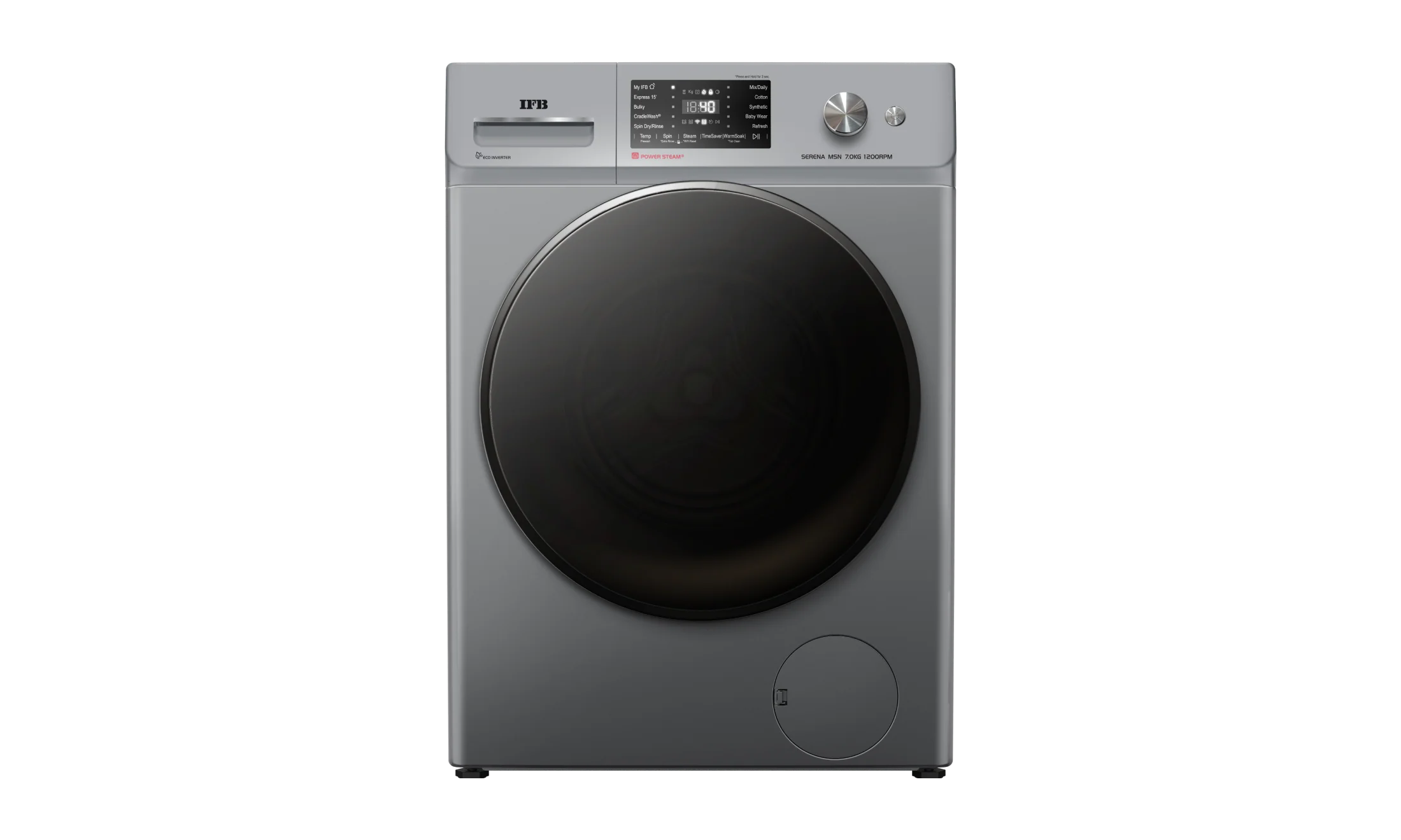 IFB 7 kg Fully Automatic Front Loading Washing Machine With Powered By AI,9 Swirl, 2X Power Steam,Refresh, ( SERENA MSN 7012K CMS, Metallic Silver, In-built Heater), 4 years Comprehensive Warranty