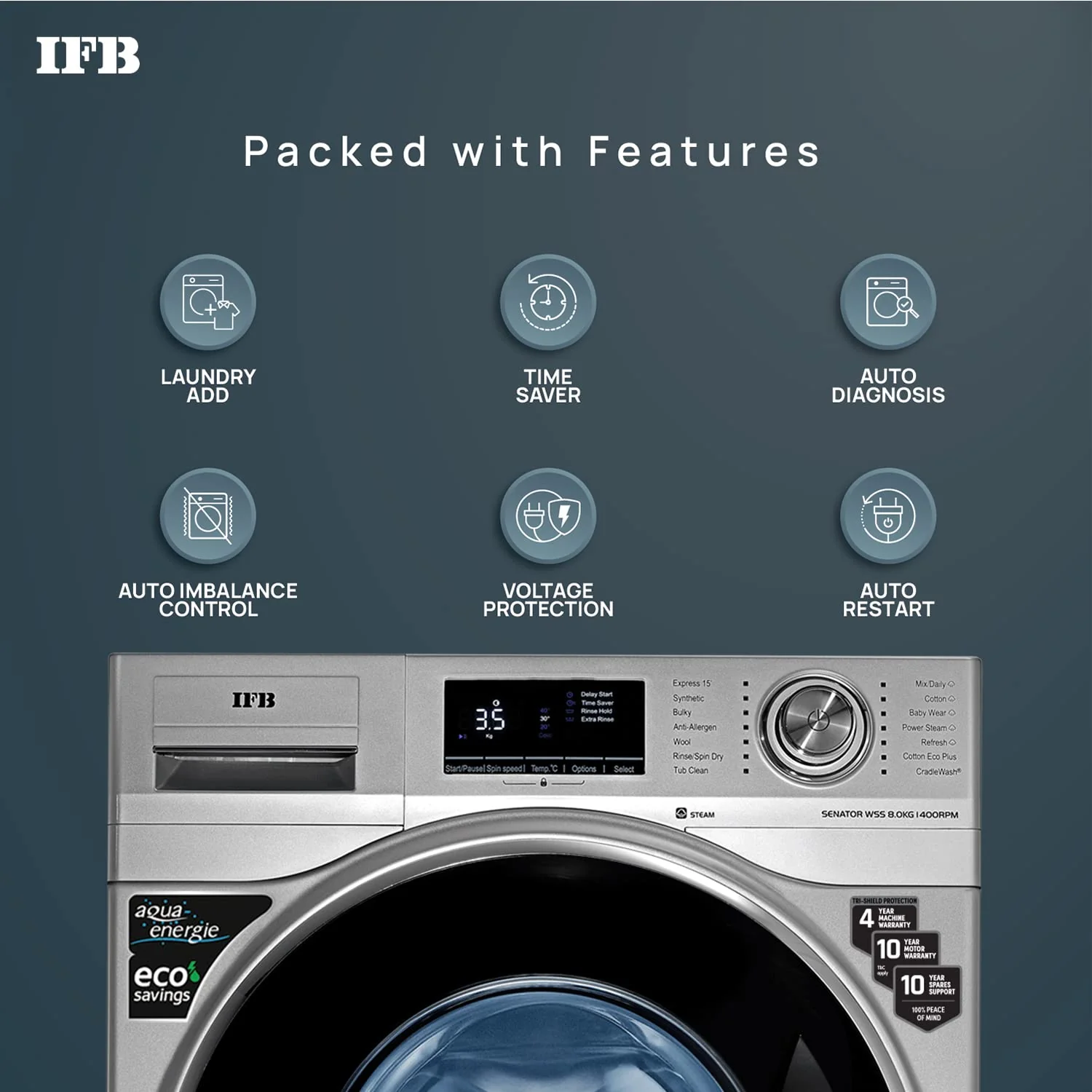 IFB 8 Kg 5 Star AI Powered Fully Automatic Front Load Washing Machine Steam Refresh (SENATOR WSS 8014, Silver, In-built Heater, 4 years Comprehensive Warranty) - Image 3