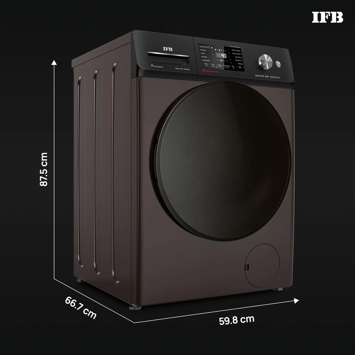 IFB 9/6/3 kg Fully Automatic Washer Dryer Refresher with Steam Refresh, AI Powered, 100% Dry Clothes, 9 Swirl Wash Mimic Handwashing, WiFi &amp; Eco Inverter Motor (WDR EXECUTIVE ZMN 9/6/3, Mocha) - Image 2