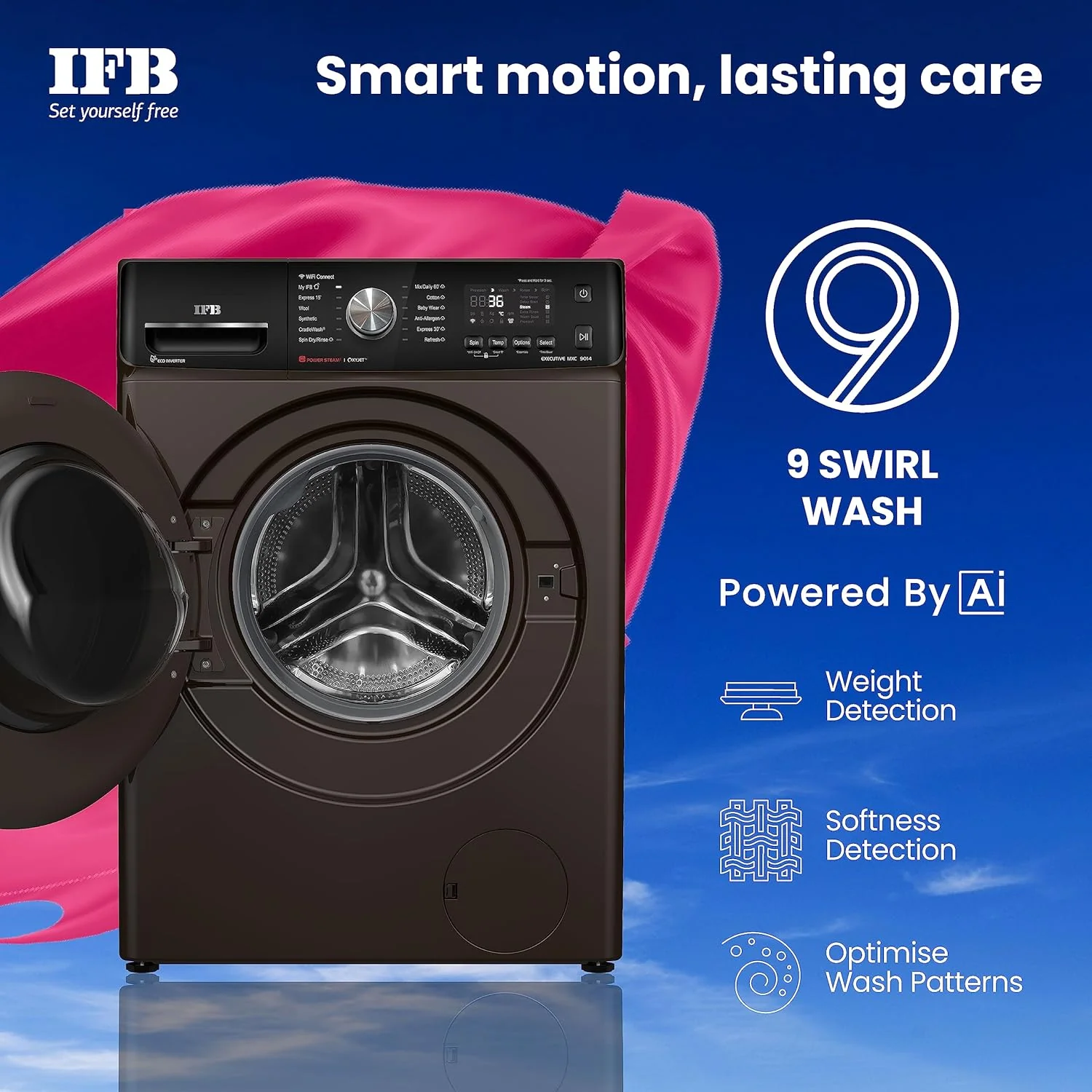 IFB 9 Kg 5 Star AI Eco Inverter Fully Automatic Front Load Washing Machines with Wifi (EXECUTIVE MXC 9014 SSLC, Mocha, Oxyjet™ 9 Swirl Wash, 4 Years Comprehensive Warranty) - Image 4