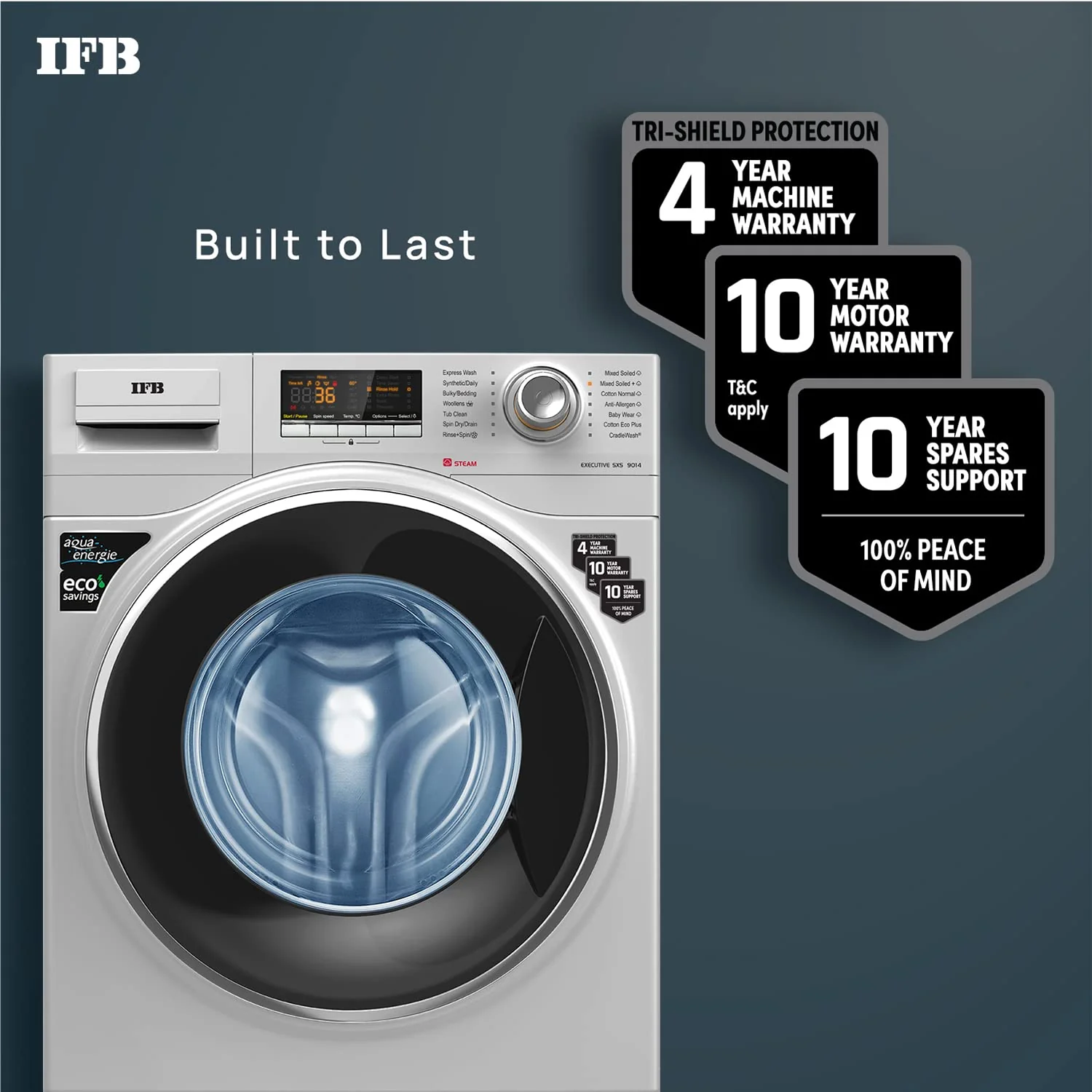 IFB 9 Kg 5 Star Front Load Washing Machine 2X Power Dual Steam (EXECUTIVE SXS 9014, Silver, Active Color Protection, Hard Water Wash) - Image 3