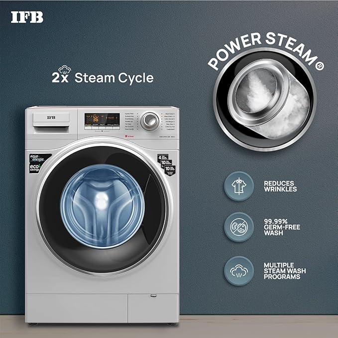 IFB 9 Kg 5 Star Front Load Washing Machine 2X Power Dual Steam (EXECUTIVE SXS 9014, Silver, Active Color Protection, Hard Water Wash) - Image 7
