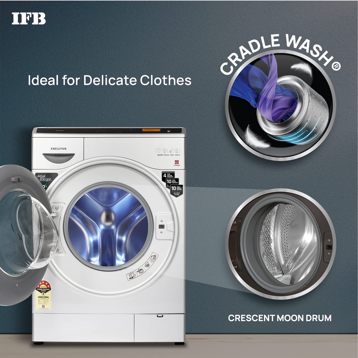 IFB 9 Kg 5 Star Front Load Washing Machine 2X Power Steam (EXECUTIVE SMART TOUCH SXS, Silver, O2 Bubble Wash, 4 years Comprehensive Warranty) - Image 4