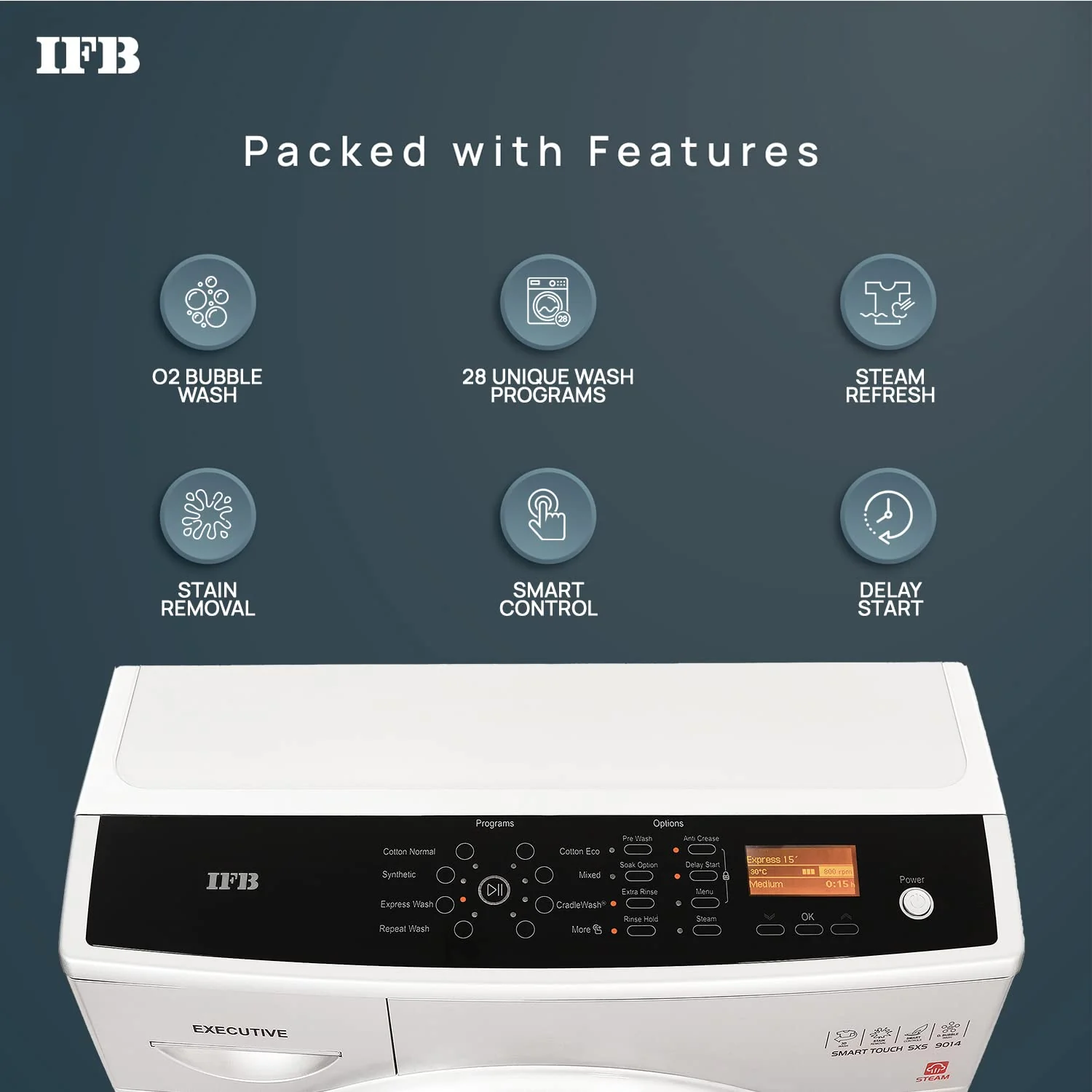 IFB 9 Kg 5 Star Front Load Washing Machine 2X Power Steam (EXECUTIVE SMART TOUCH SXS, Silver, O2 Bubble Wash, 4 years Comprehensive Warranty) - Image 5