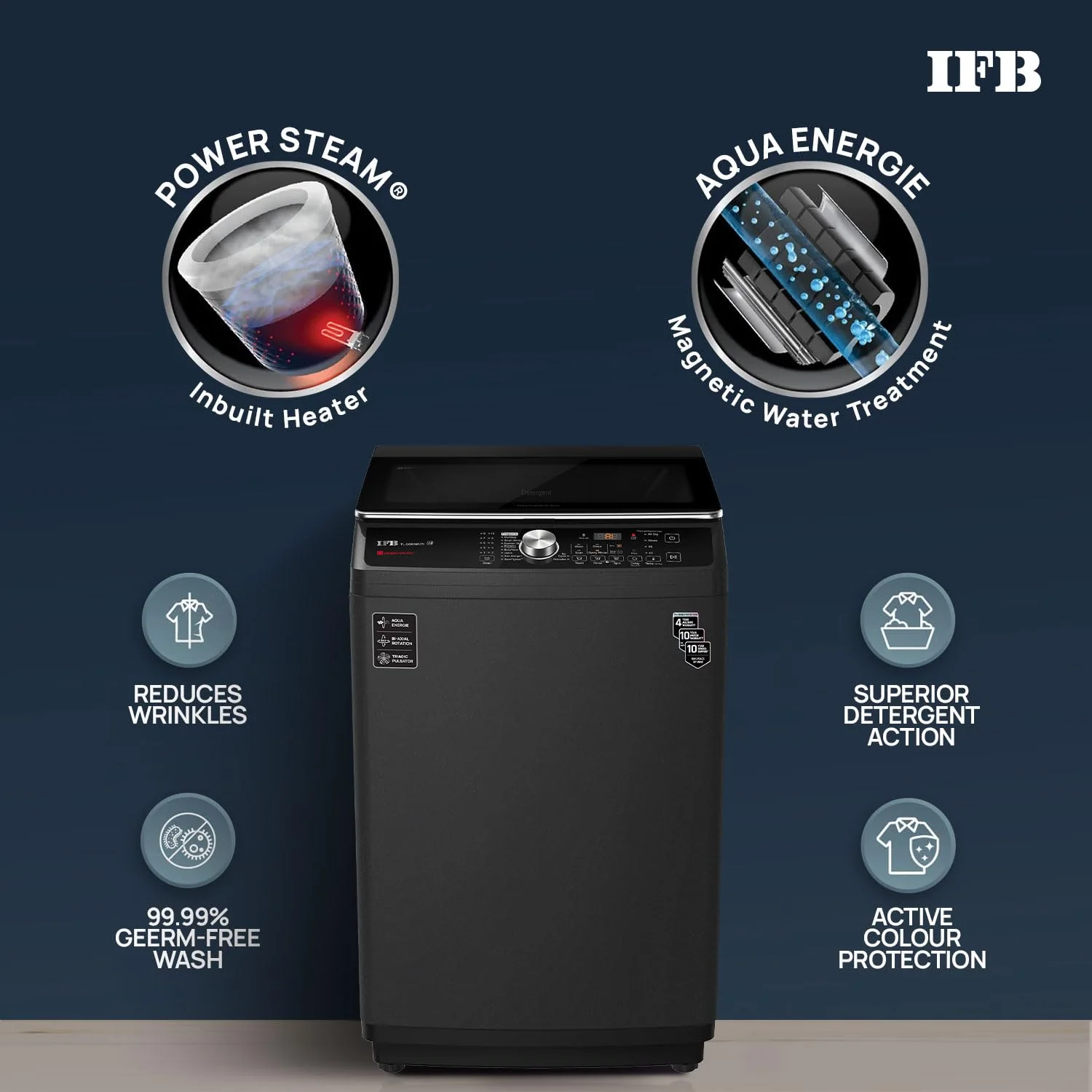 IFB 9 Kg 5 Star with DeepClean® Technology, AI Powered, Fully Automatic Top Load Washing Machine (TL900NB2S, PowerSteam®, Inbuilt Heater, Aqua Energie, Noir Black) - Image 2
